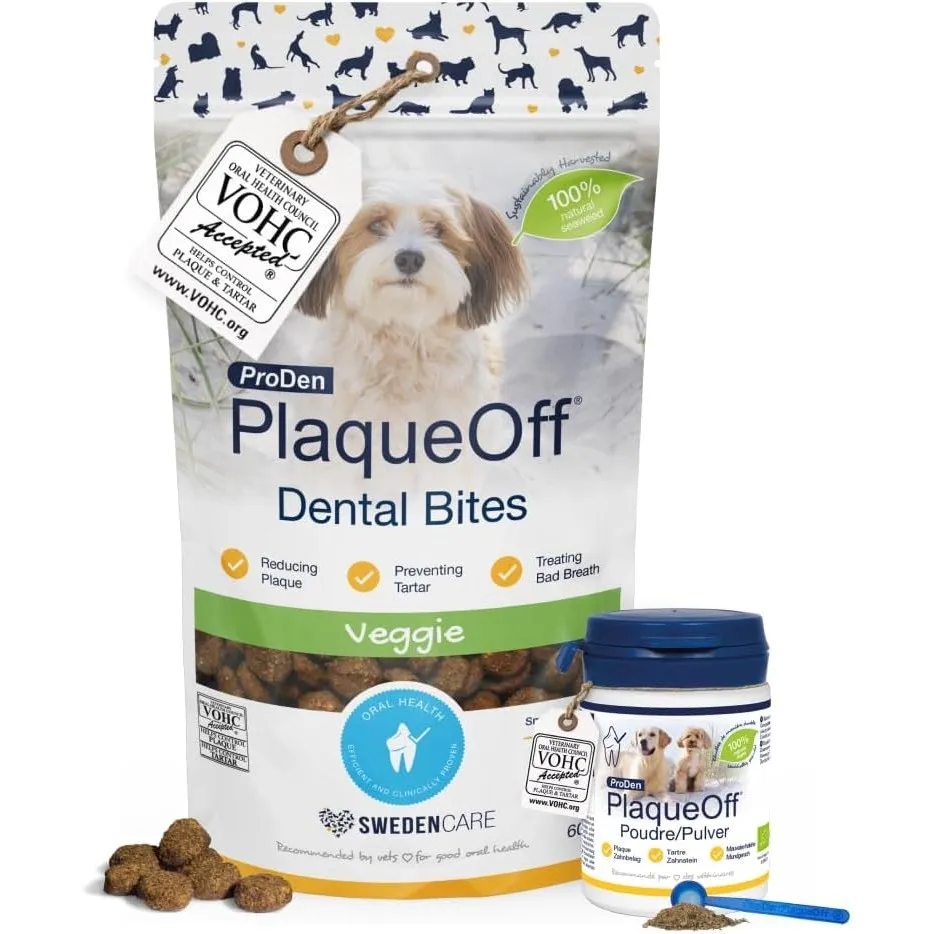 ProDen PlaqueOff Zahnpflege Set fürHunde, Dental Pulver für Hunde & Bites | Wirkt von innen, Kein Zähneputzen, Tägliche…