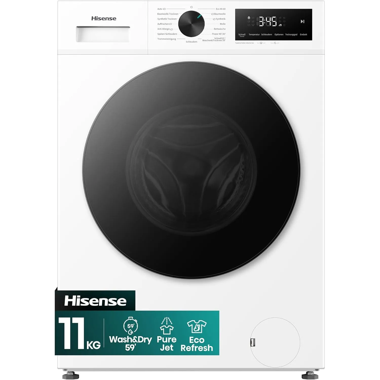 Hisense WD1I1142BWL2 Waschtrockner, 11 Kg, 1400 U/Min, 15 Programme, Automix-Waschmittelschubfach, Pure Jet, Wash&Dry 5…