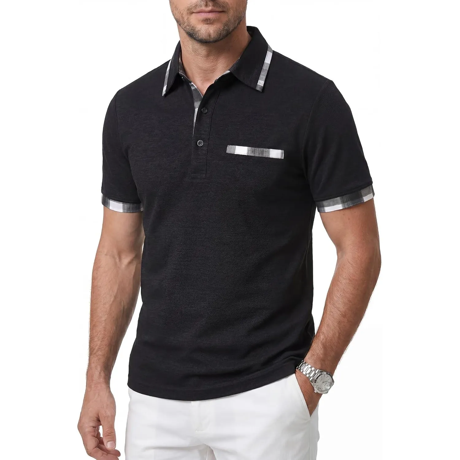 GLESTORE Herren Kurzarm Poloshirt Baumwolle Giraffen Stickerei XS-5XL