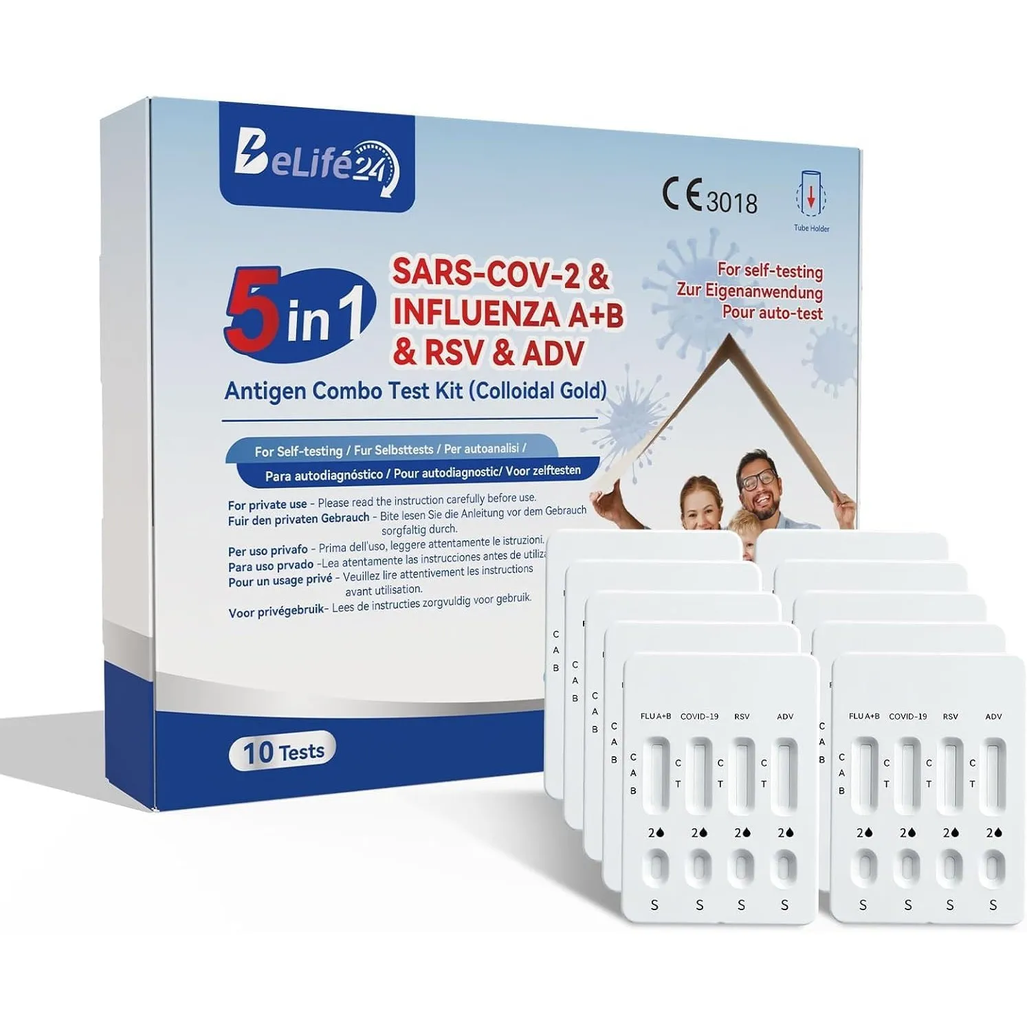 5-in-1 Antigen-Schnelltestkit für Covid Test Schnelltest, Influenza A+B, RSV & ADV – Zur Eigenanwendung für zu Hause, 1…