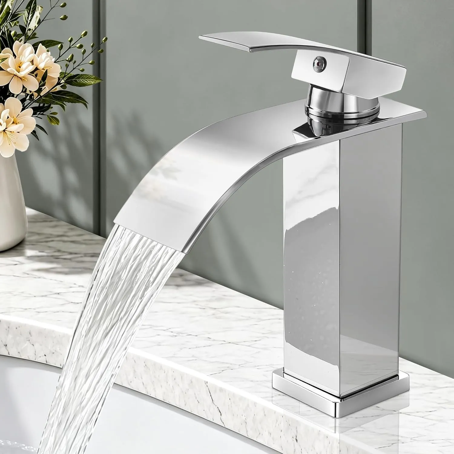 HOMELODY Wasserhahn Bad Chrom, Bleifreie Wasserfall Waschtischarmatur Bad