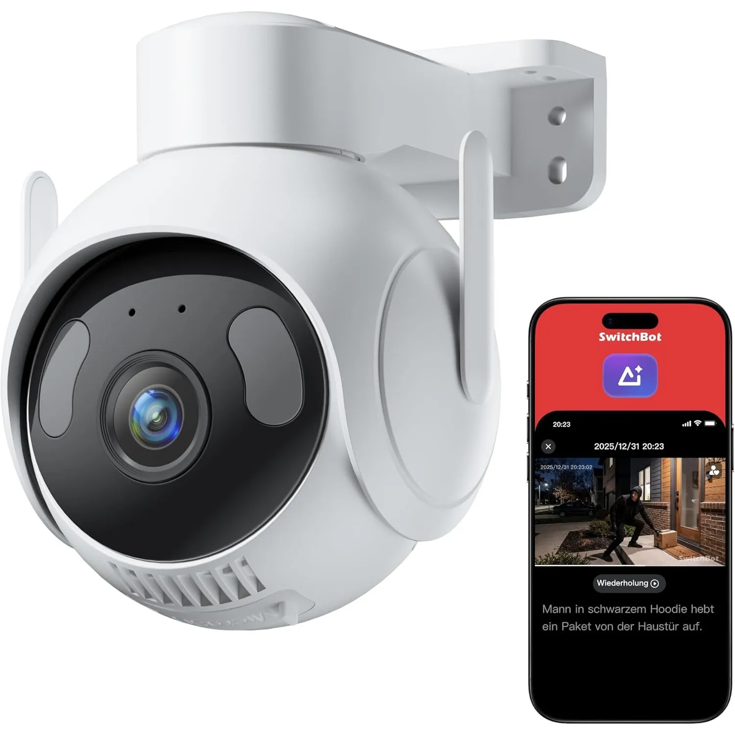 SwitchBot 3K Überwachungskamera Aussen, KI-Videosuche, Szenenbenachrichtigungen & Tagesbericht, PTZ 360°-Auto-Tracking,…