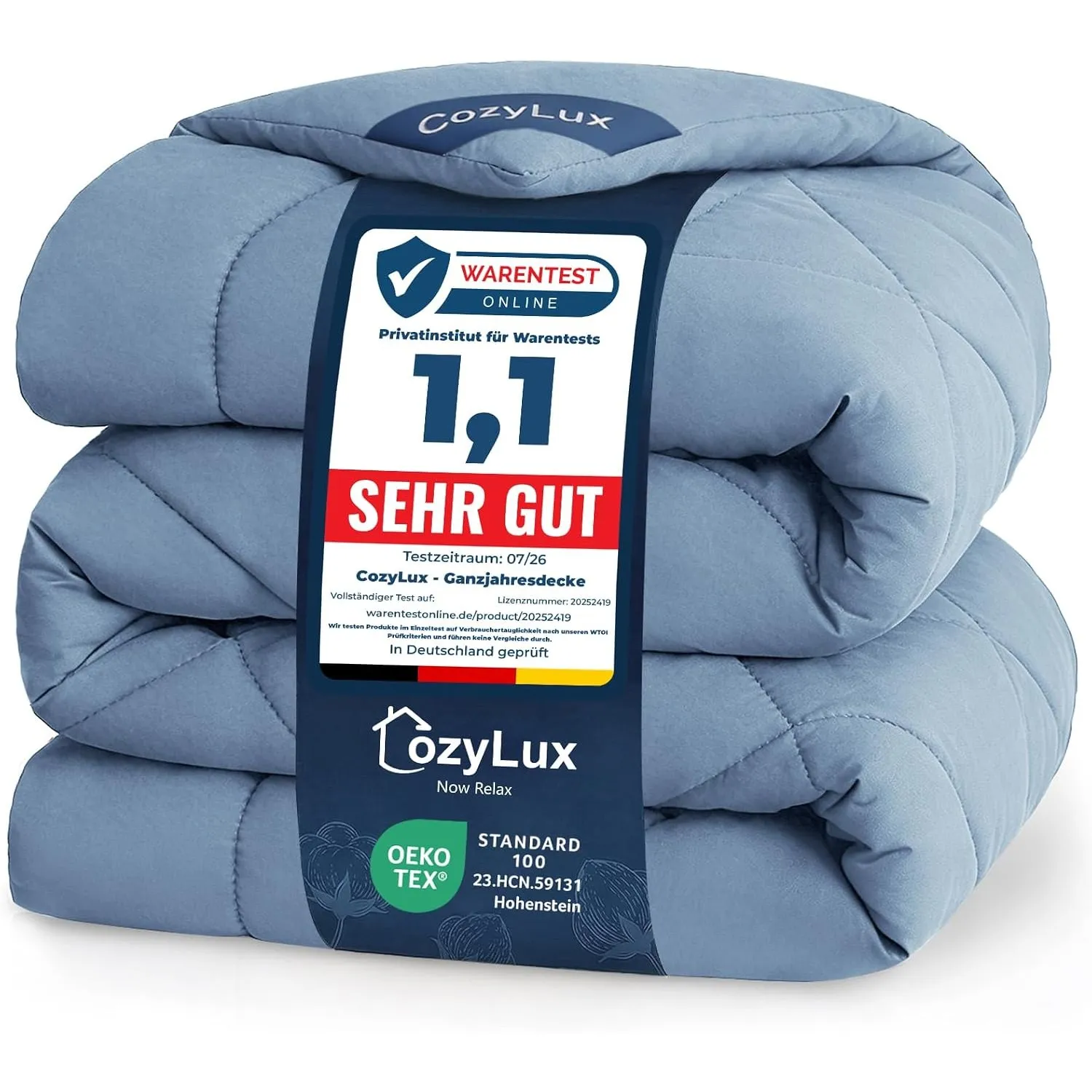 CozyLux Bettdecke 200x200cm Graublau für 4 Jahreszeiten