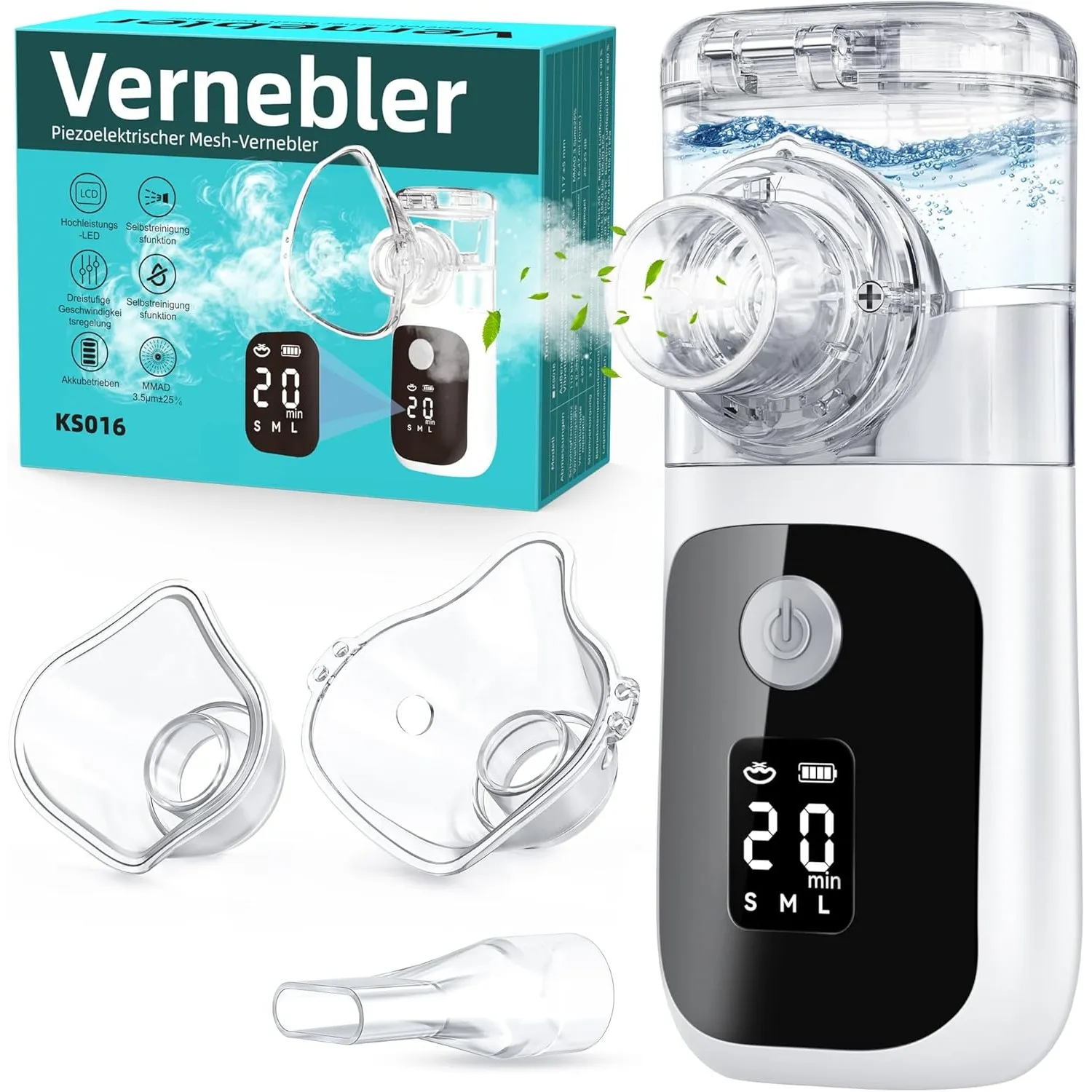 Inhalationsgerät,Inhaliergeräte für Erwachsene Kinder mit Mundstück 2 Masken, Partikelgröß 1-5µm,USB Aufladbarer Leiser…