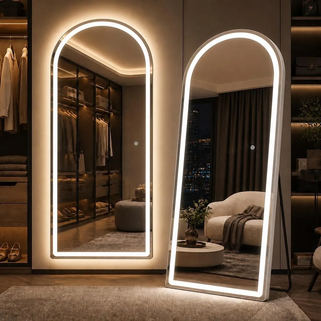 BEAUTYPEAK LED Standspiegel mit Beleuchtung 180x76cm, Stand-und Wandmontage