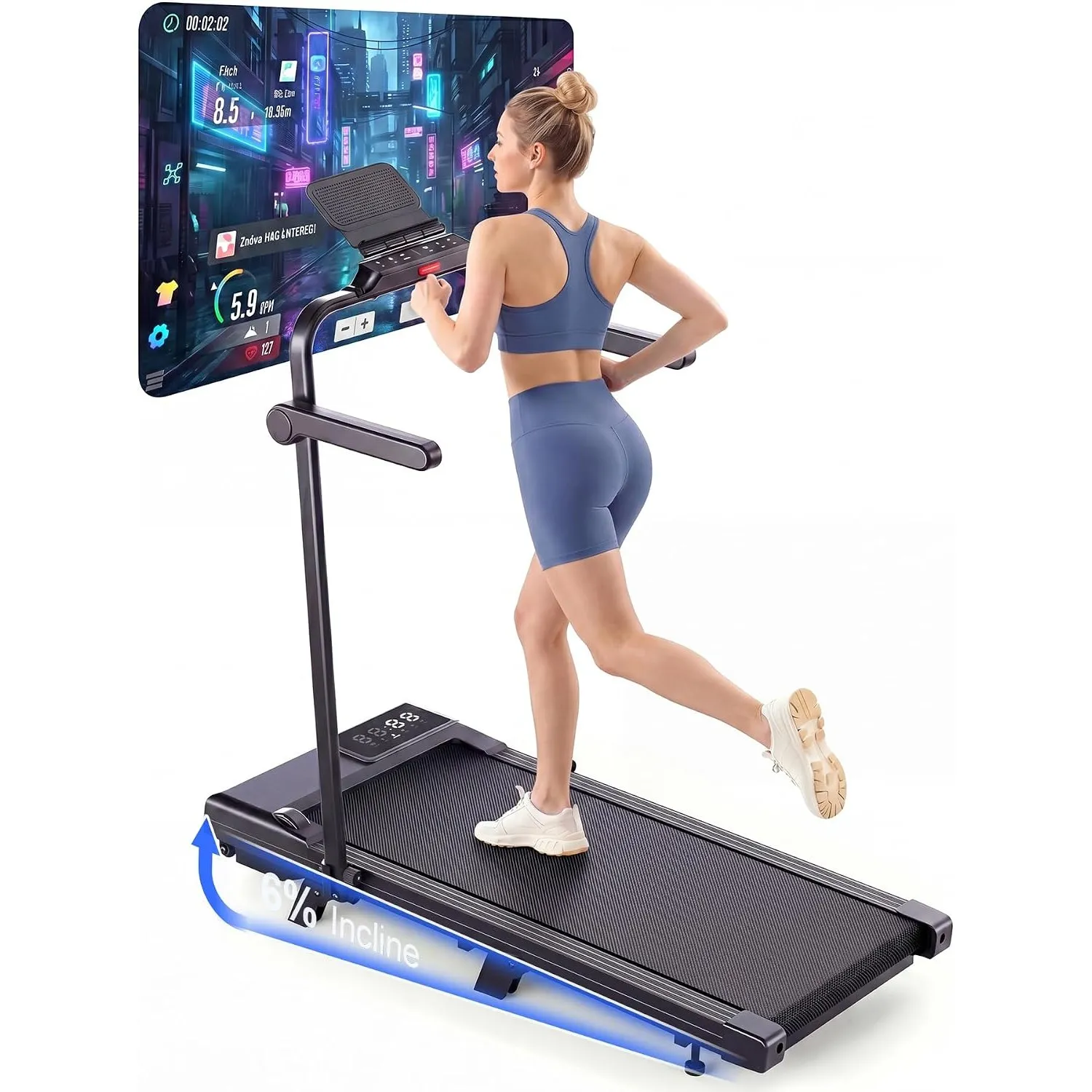 Superun Walking Pad mit Steigung 6%, Laufband für Zuhause mit App max 6km/h und 12km/h Version, Schreibtisch- Laufband …