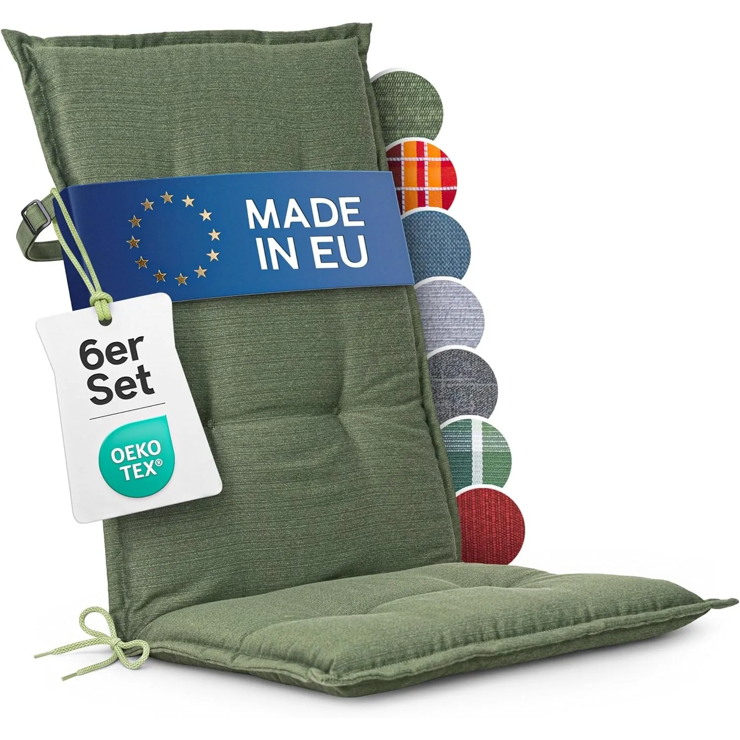 Hochlehner Auflagen 6er Set - 120x50 cm - Gartenstuhlauflagen Sitzauflagen - Oeko-Tex Zertifiziert - Hochlehner Polster…