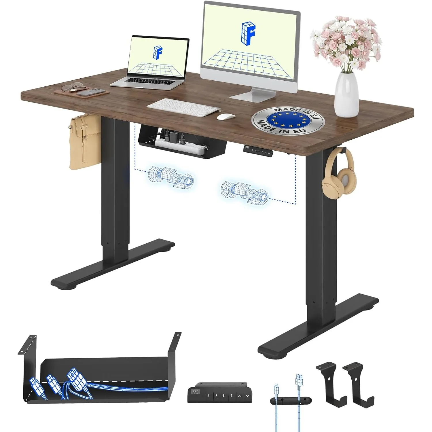 FLEXISPOT Höhenverstellbarer Schreibtisch elektrisch, Doppelmotor 160x80 cm