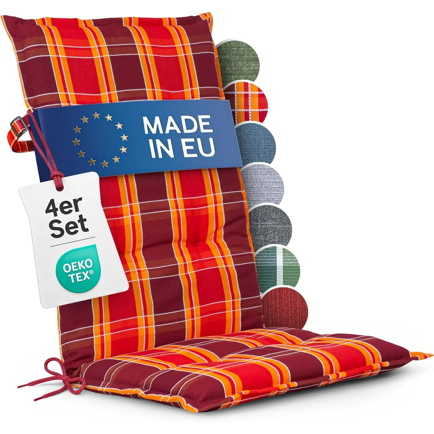 Hochlehner Auflagen 4er Set - 120x50 cm - Gartenstuhlauflagen Sitzauflagen - Oeko-Tex zertifiziert - Hochlehner Polster…