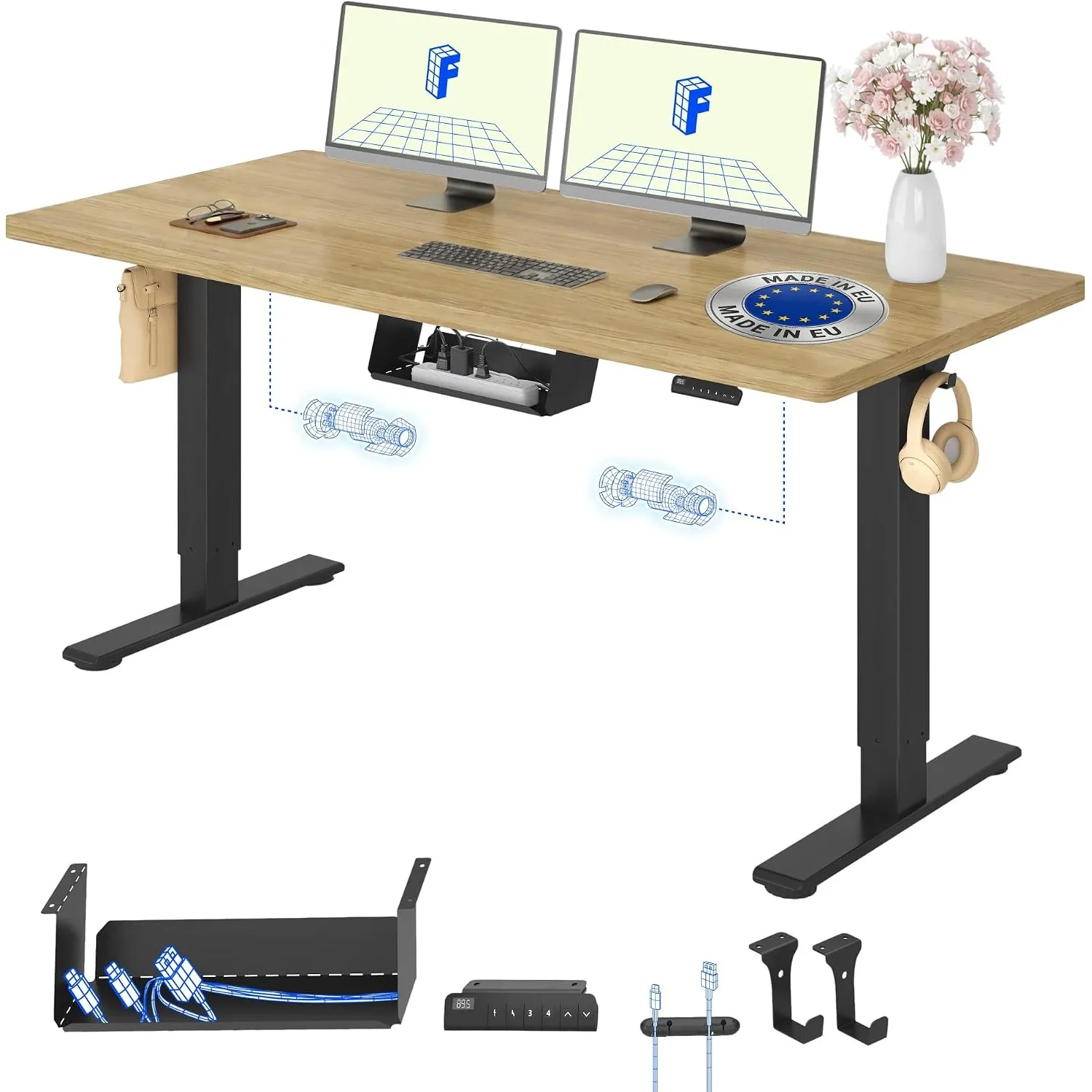 FLEXISPOT Höhenverstellbarer Schreibtisch elektrisch, Doppelmotor 160x80 cm