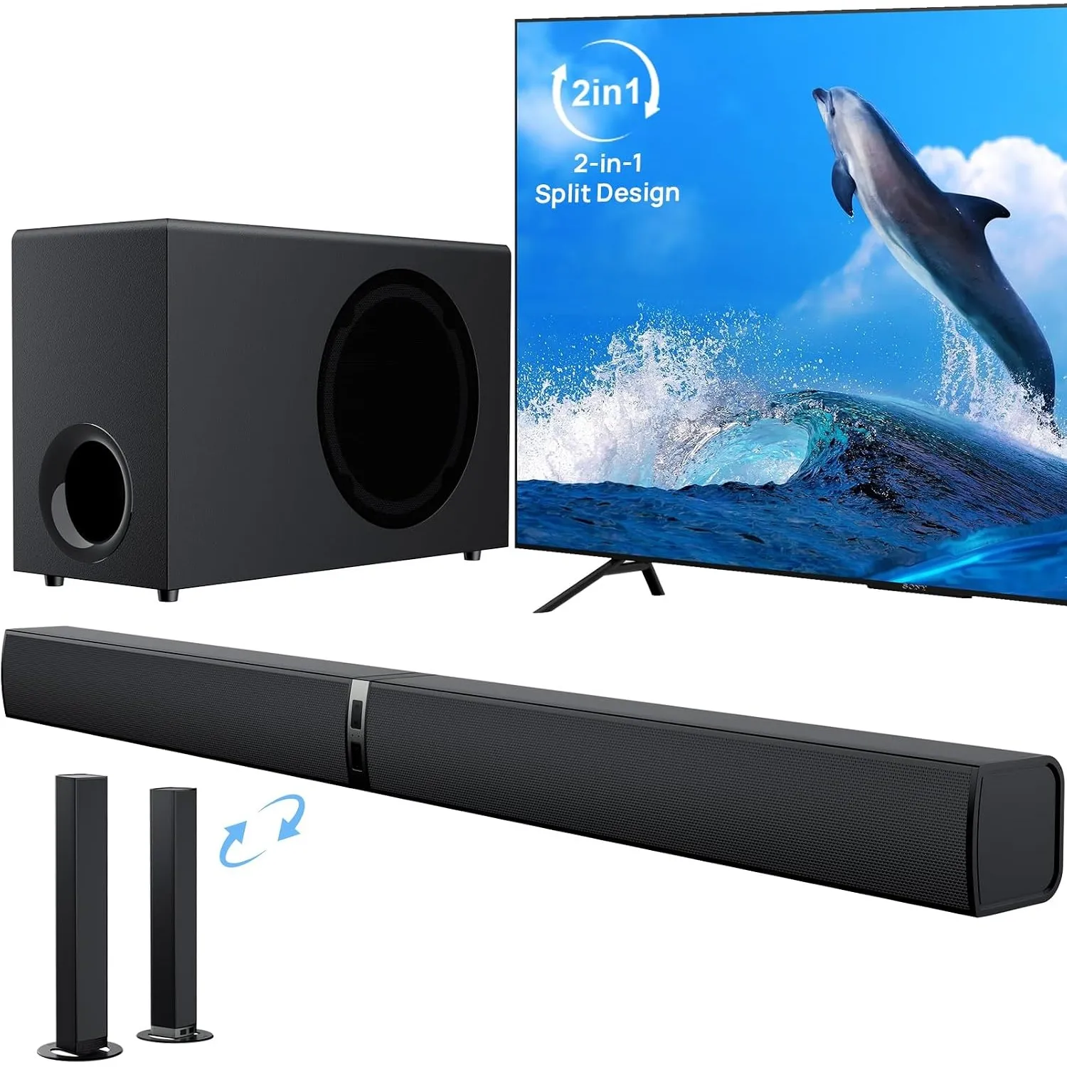 GarageRock Soundbar mit Subwoofer für TV Geräte, 120W 2-in-1 Soundbar TV Heimkino Soundsystem, 1 Set of Sorround Sound …