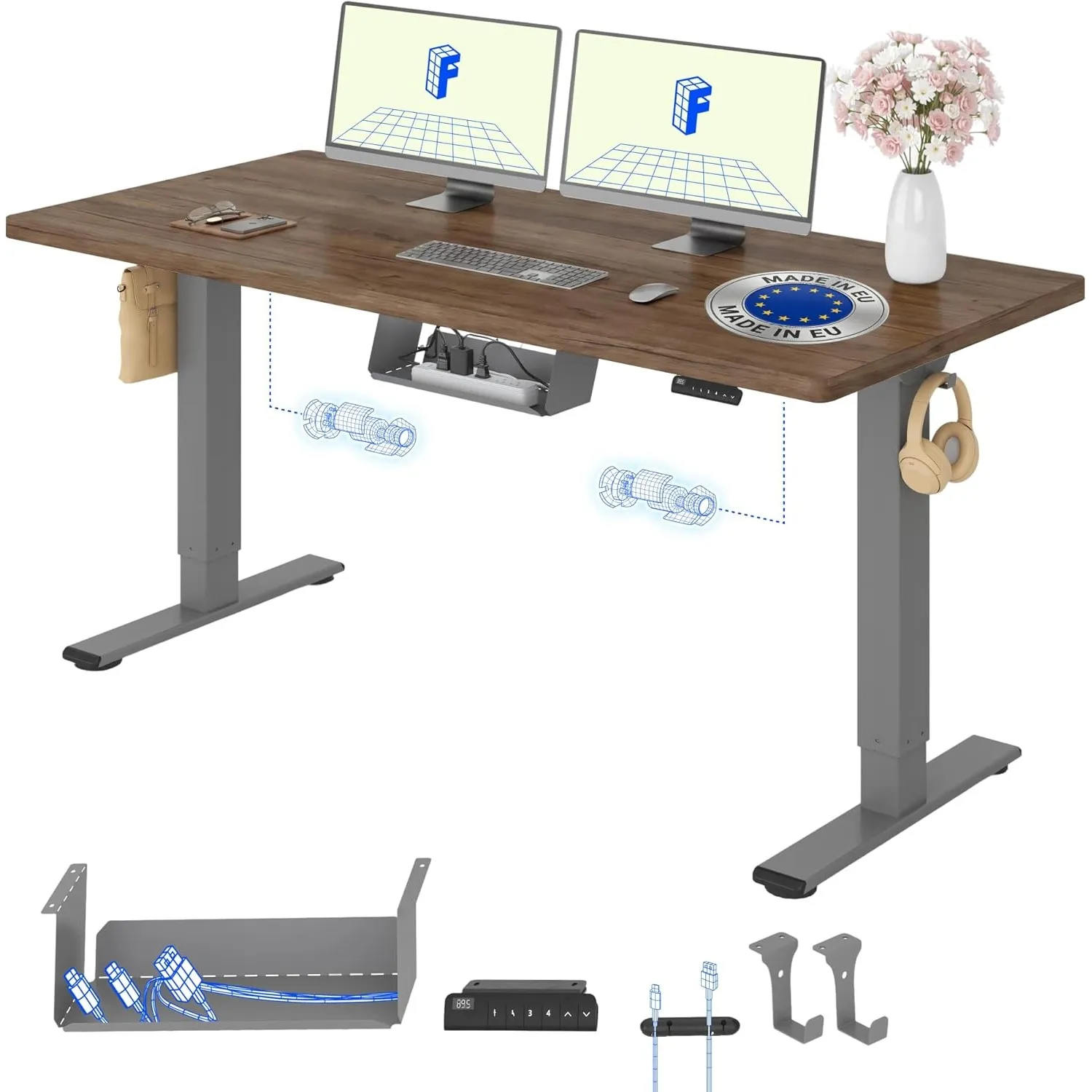 FLEXISPOT Höhenverstellbarer Schreibtisch elektrisch, Doppelmotor 160x80 cm | 25 mm einteilige Tischplatte, Kabelmanage…