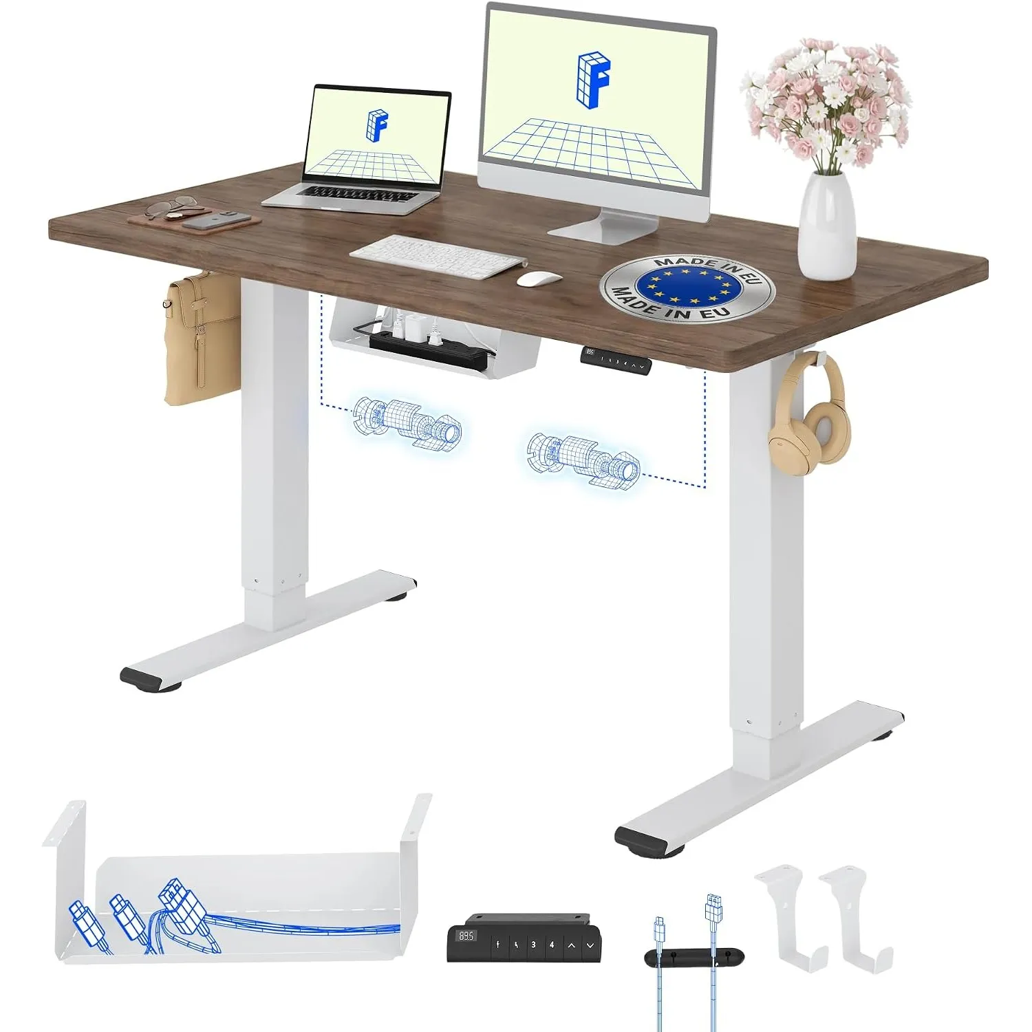FLEXISPOT Höhenverstellbarer Schreibtisch elektrisch, Doppelmotor 160x80 cm