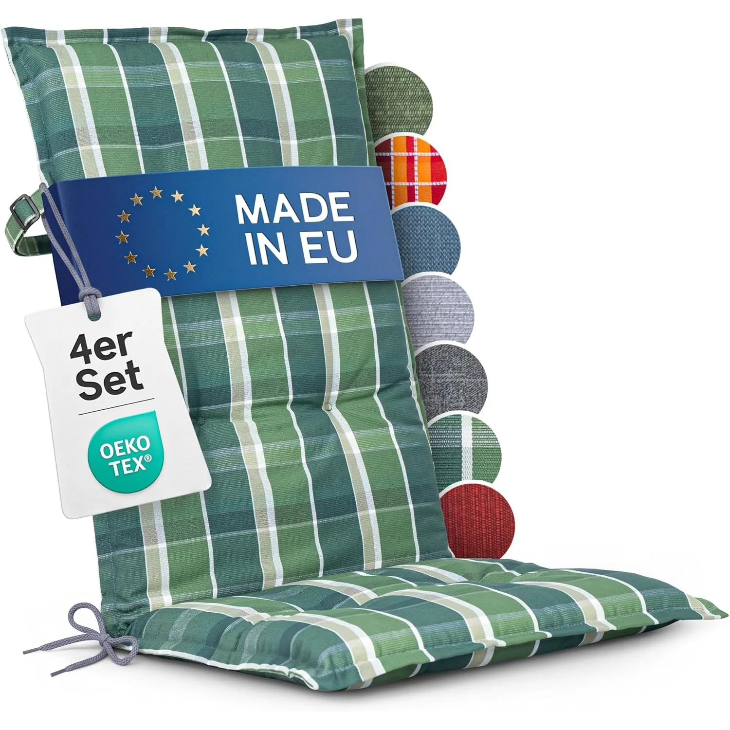 Hochlehner Auflagen 4er Set - 120x50 cm - Gartenstuhlauflagen Sitzauflagen - Oeko-Tex zertifiziert - Hochlehner Polster…