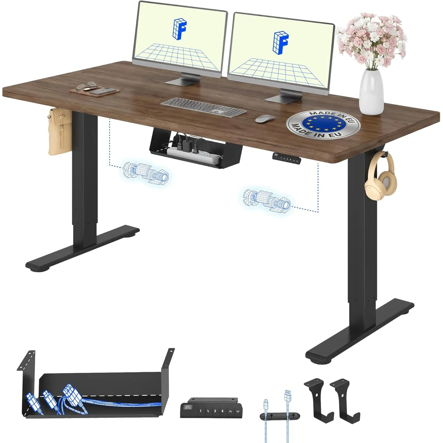 FLEXISPOT Höhenverstellbarer Schreibtisch elektrisch, Doppelmotor 160x80 cm | 25 mm einteilige Tischplatte, Kabelmanage…