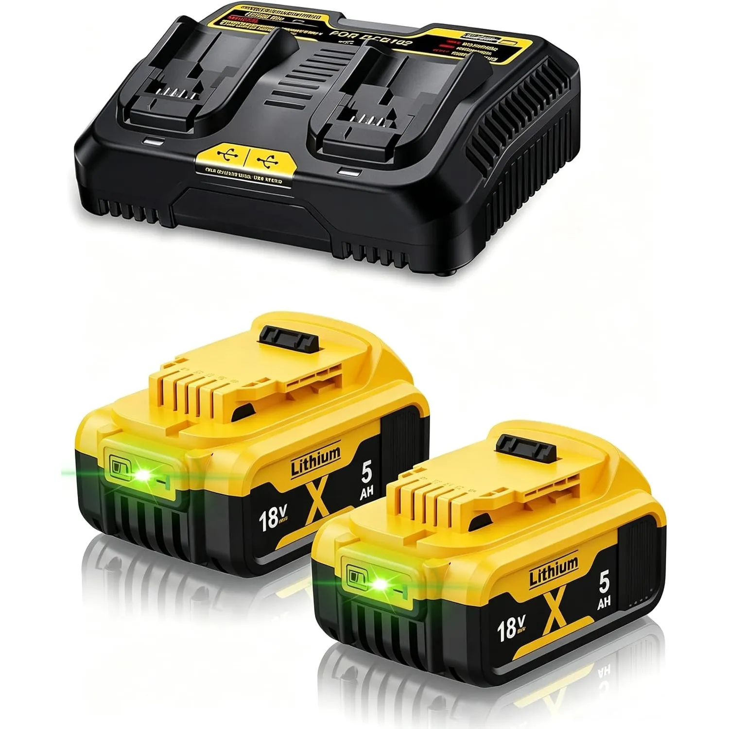 2Stück 5000mAh Ersatzakku für Dewalt Akku 18V + 6A DCB115 Ersatz für Dewalt Ladegerät XR DCB182 DCB184 DCB200 DCB101 DC…