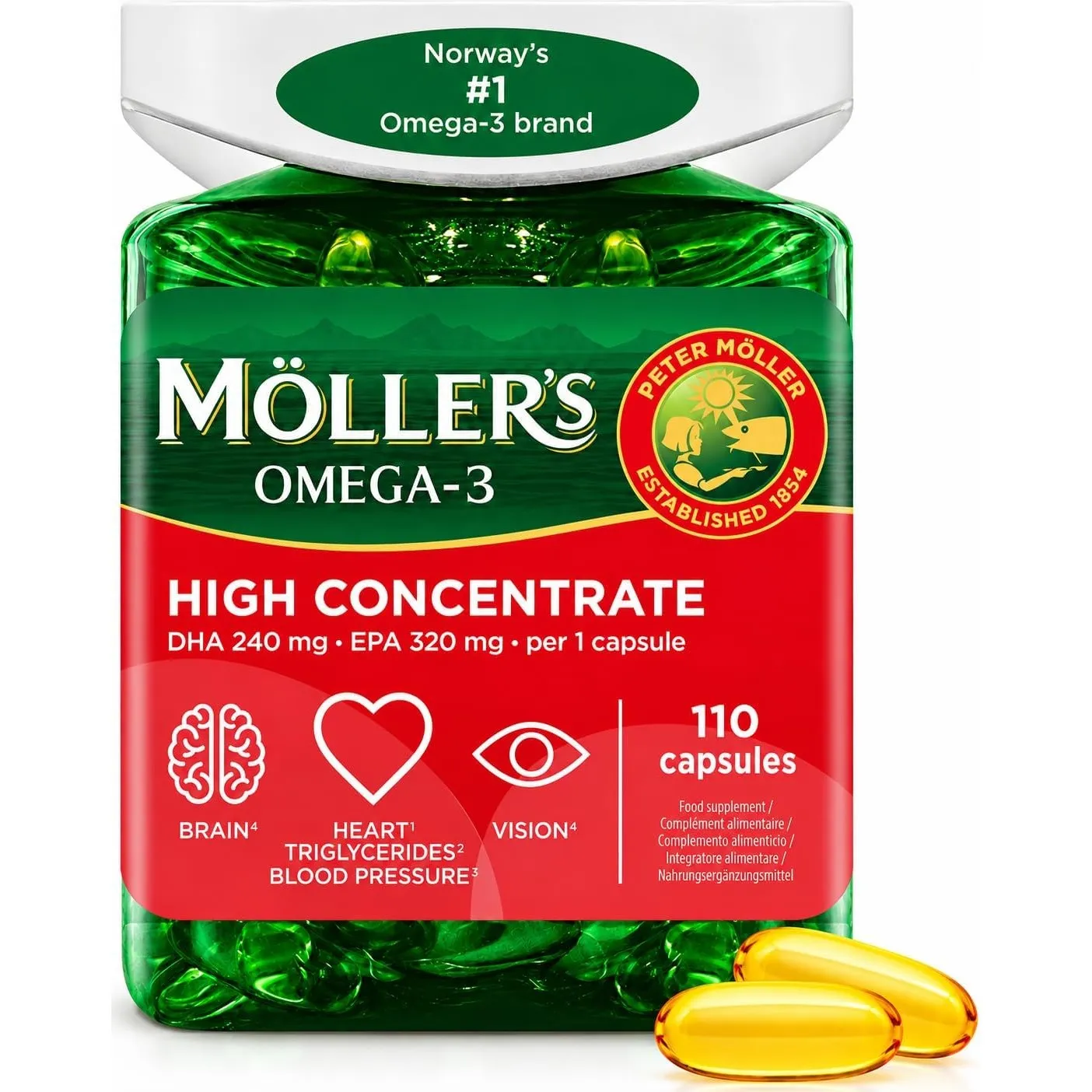 Moller’s ® | High Concentrate | Omega-3 | Premium-Fischöl | Hochdosiert bis zu 3360 mg EPA+DHA pro Tagesdosis | in Trig…