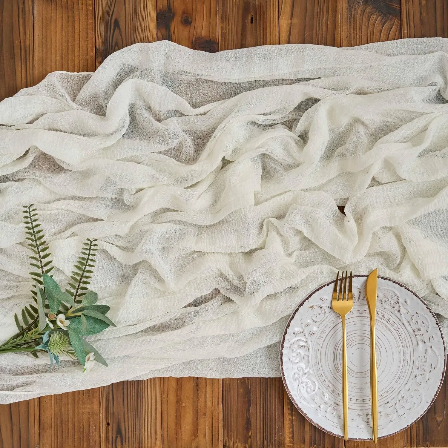 AOKSUNOVA Käsetuch Tischläufer Musselin Hochzeit Dekostoff Cremeweiß