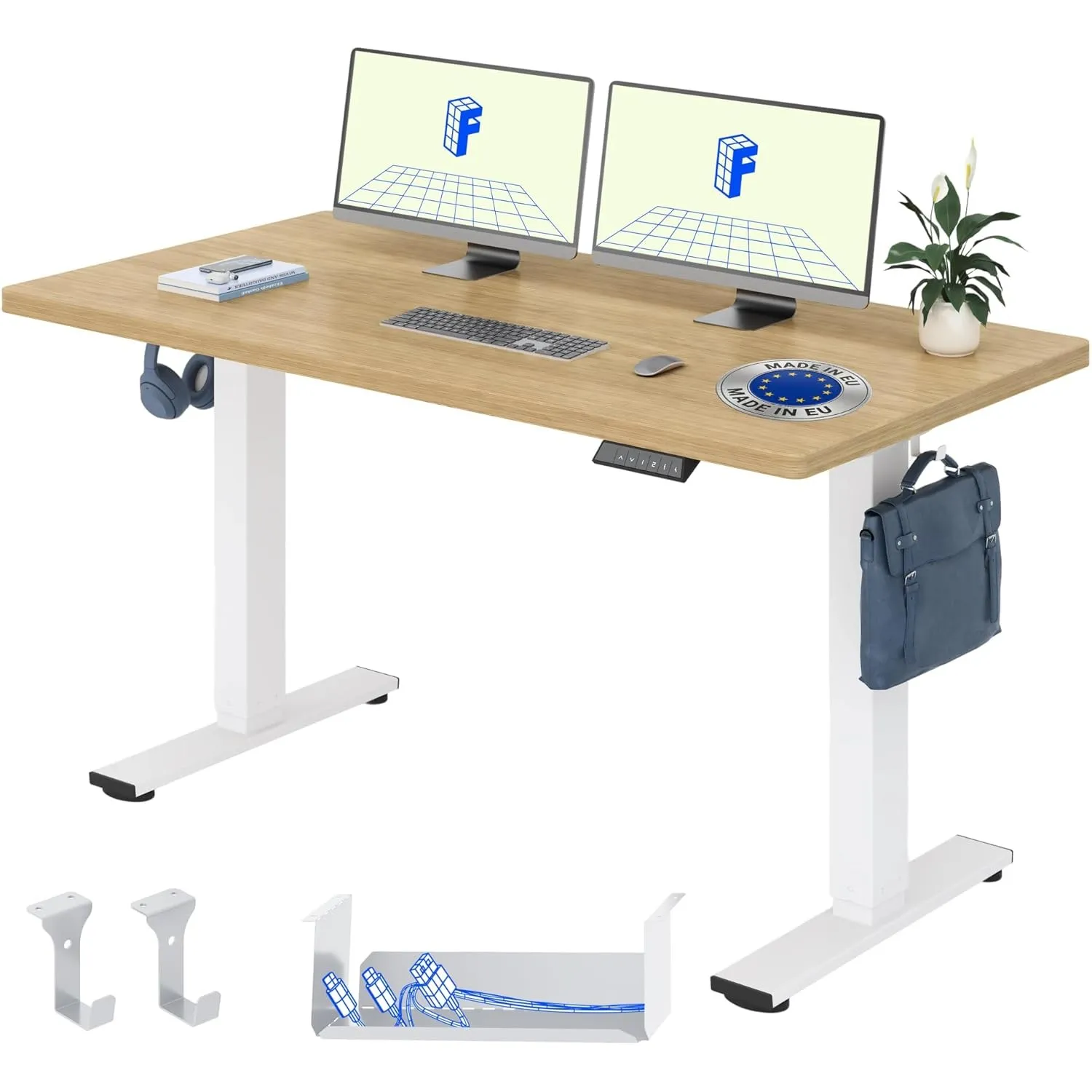 FLEXISPOT Höhenverstellbarer Schreibtisch elektrisch 160×80cm– Schreibtisch in Heller Eichenoptik, 25 mm Tischplatte, l…