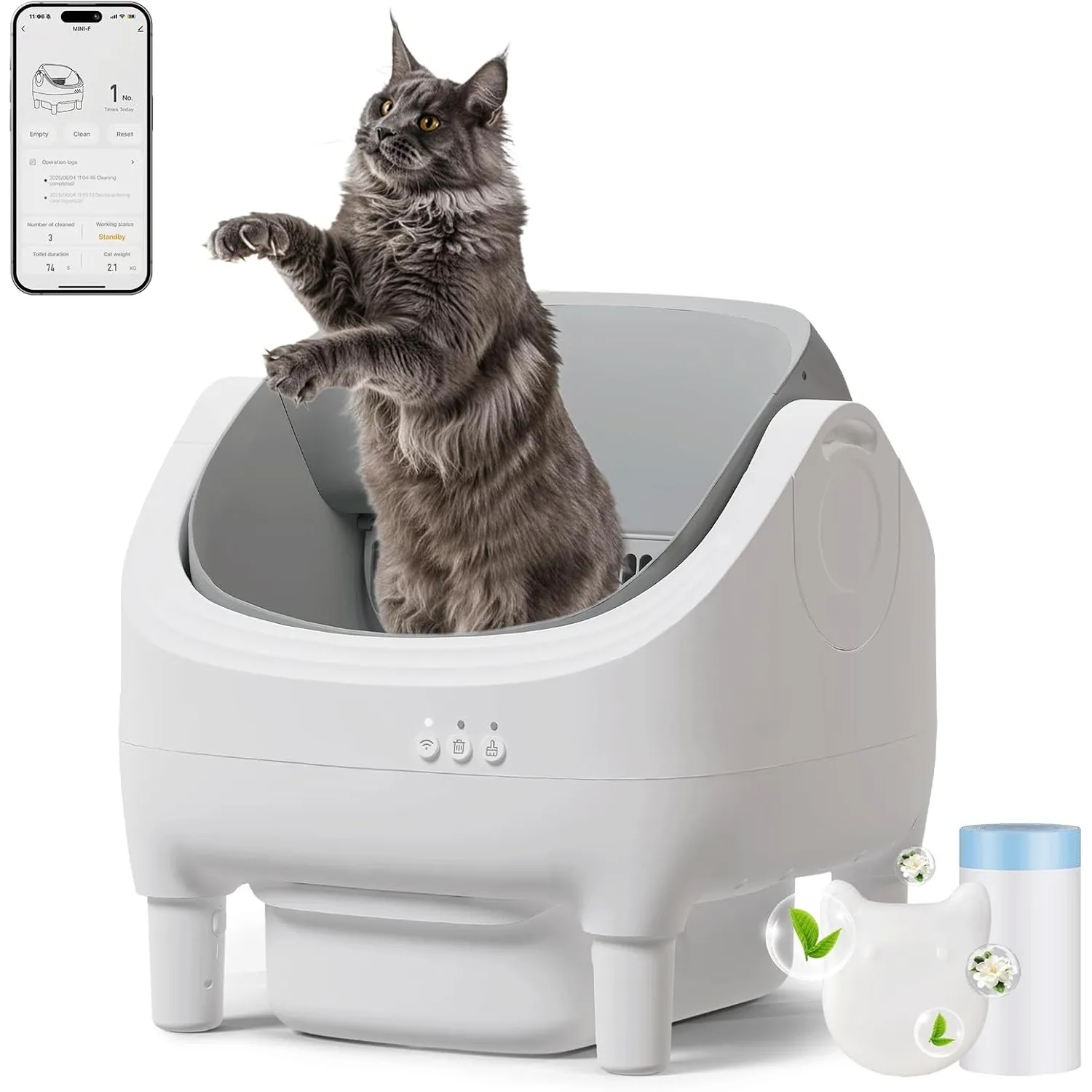 JUMMICO Selbstreiniger Katzenmüllkasten, Top Open Design, XXL Müllschalen für 15 kg Katzen, App Control, 12L 15 Tage da…