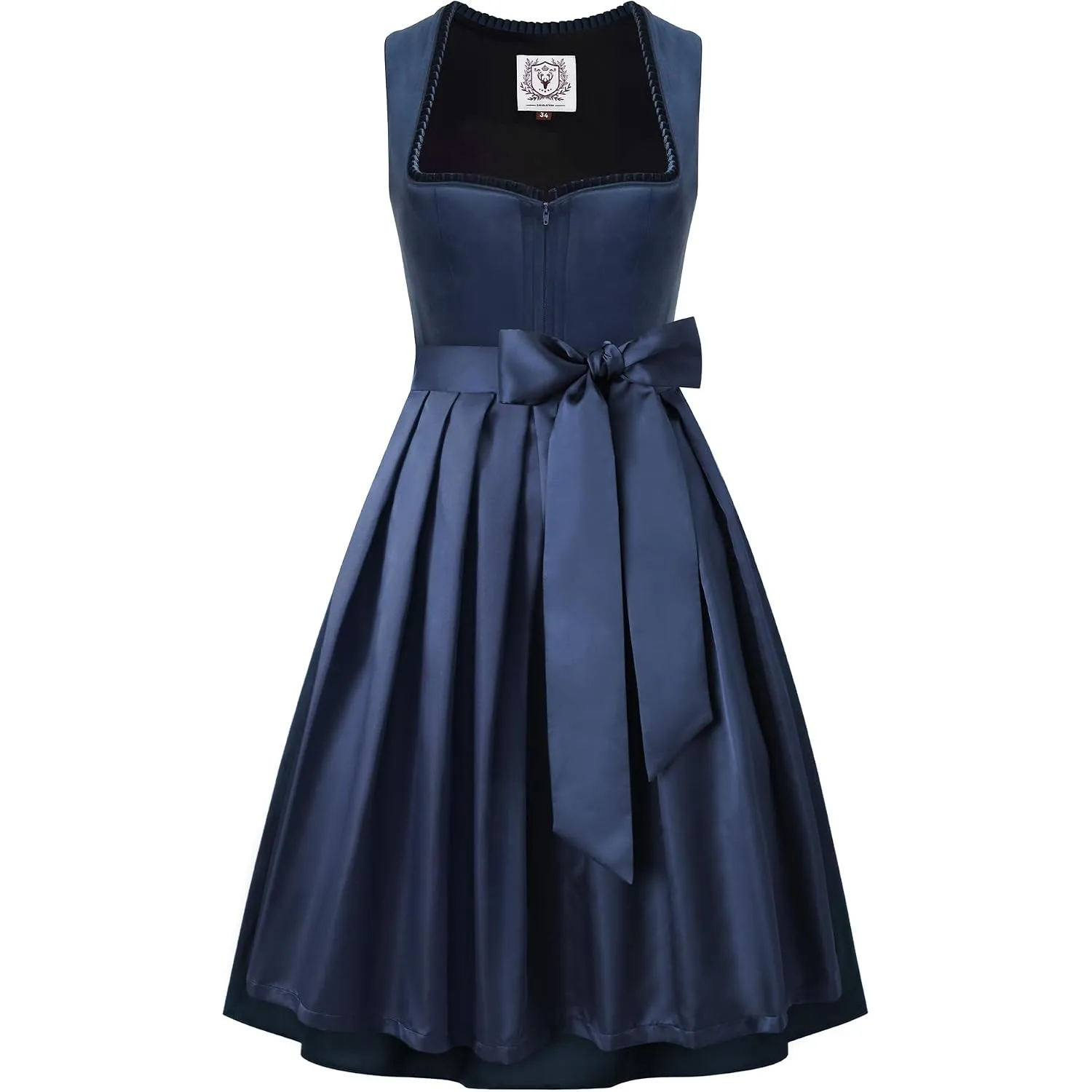 DIRNDLSTERN Damen Blau Trachtenkleid - Dirndlkleid Midi mit Dirndlschürze Trachtenmode Oktoberfest Outfit