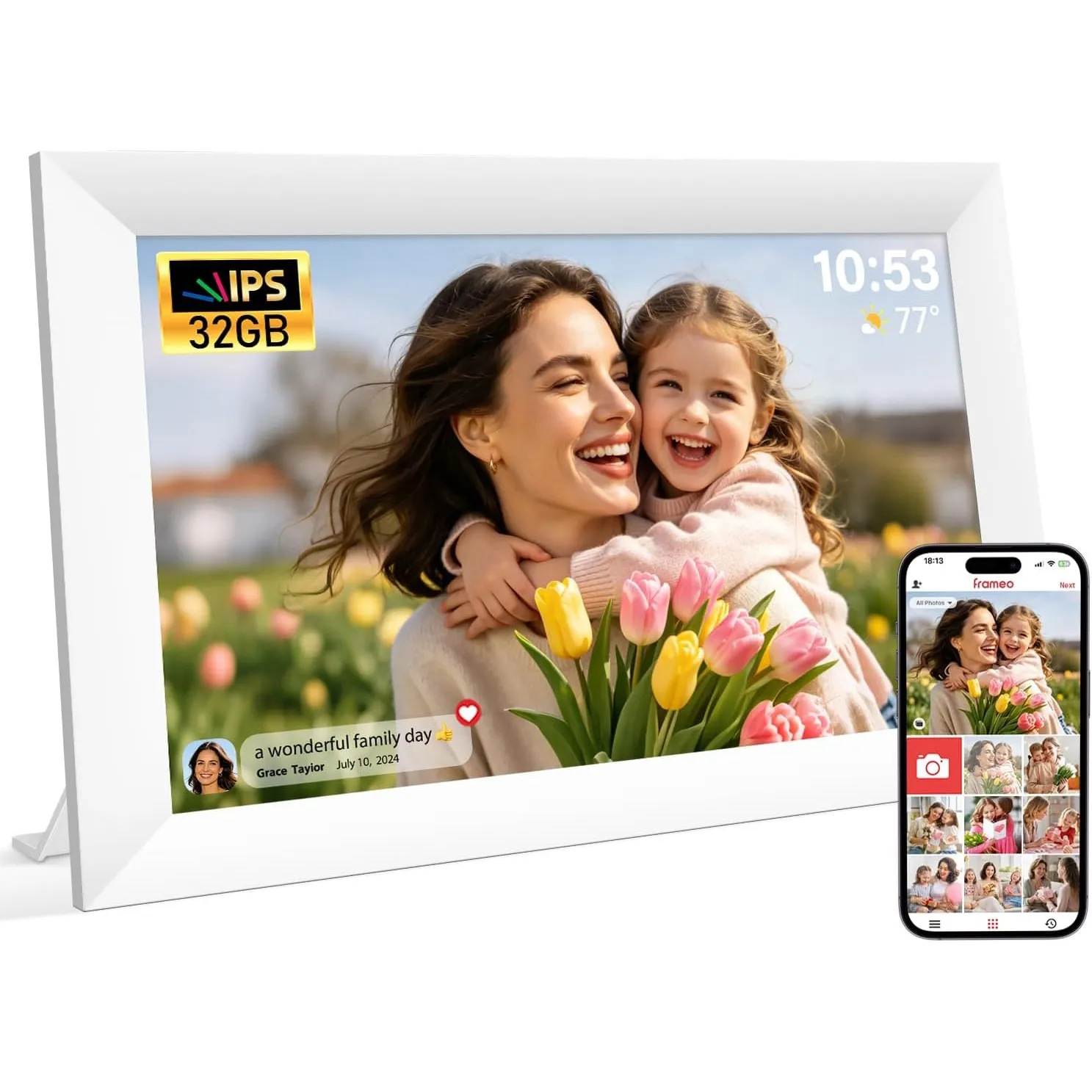 Digitaler Bilderrahmen WLAN, Fotorahmen Elektronisch 10,1 Zoll Digitales Fotoalbum mit Uhale APP, HD IPS Touchscreen, A…