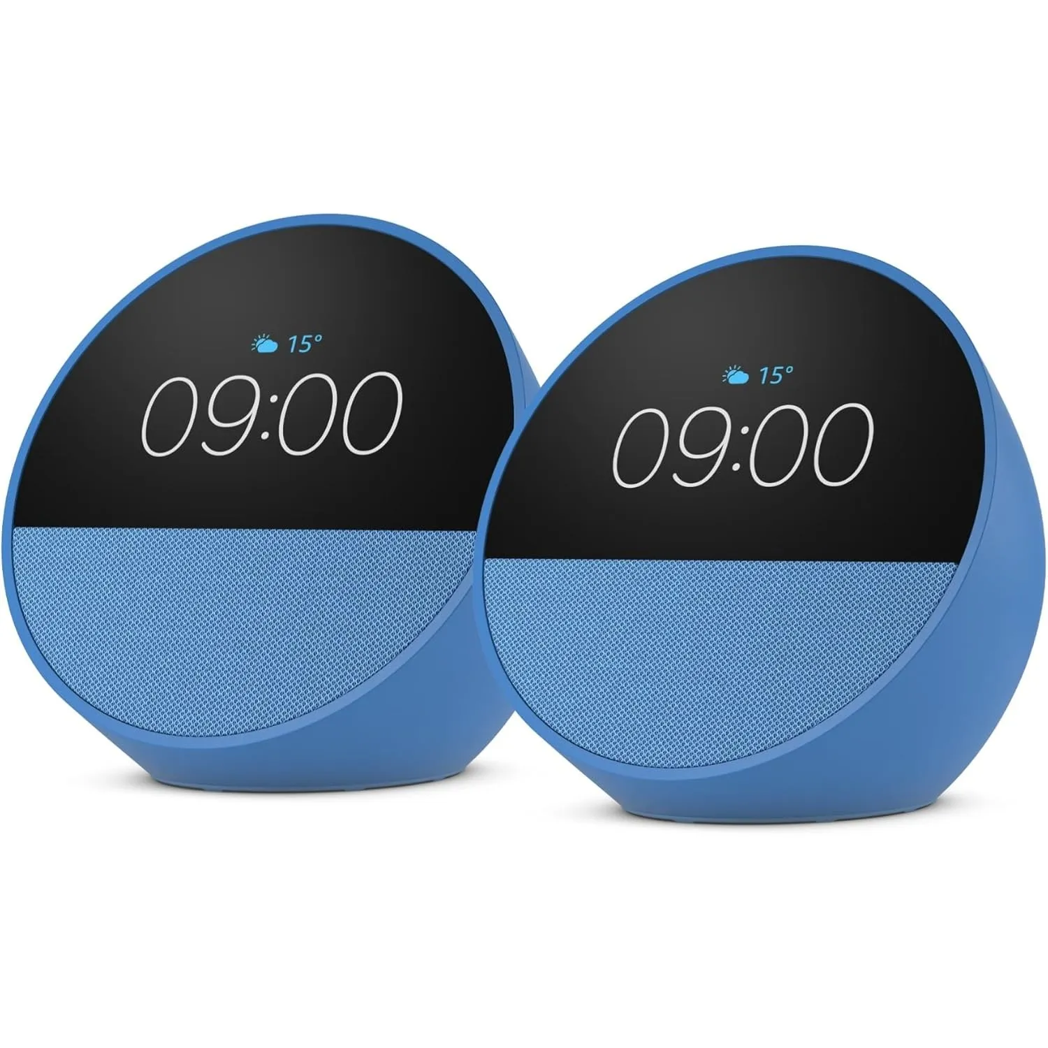 Amazon Echo Spot (neueste generation), smarter Wecker mit sattem Klang, Blau, mit Alexa+ Early Access (Packung mit 2)