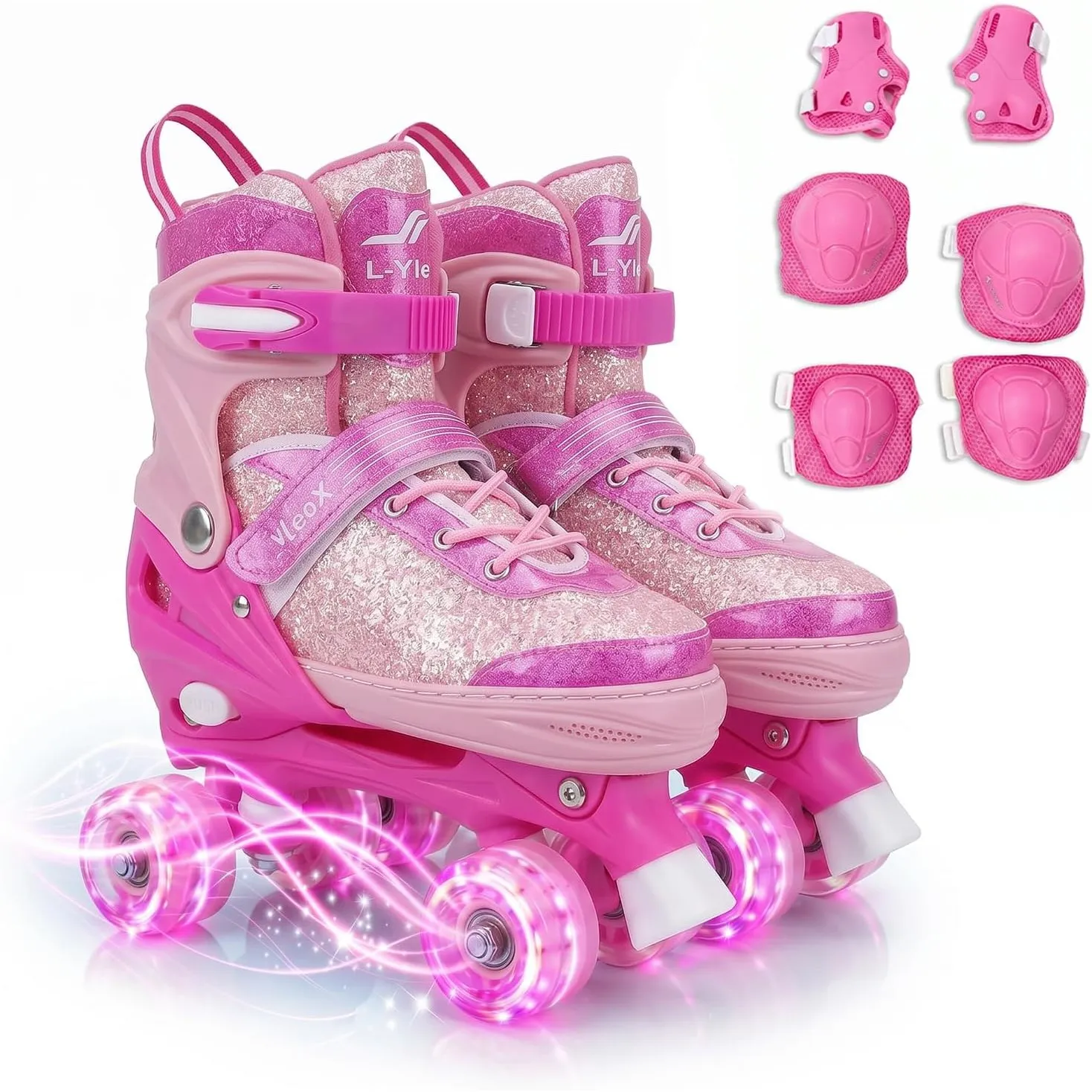 Rollschuhe Kinder Mädchen, 4 Größen Verstellbar mit SchutzausrüStung