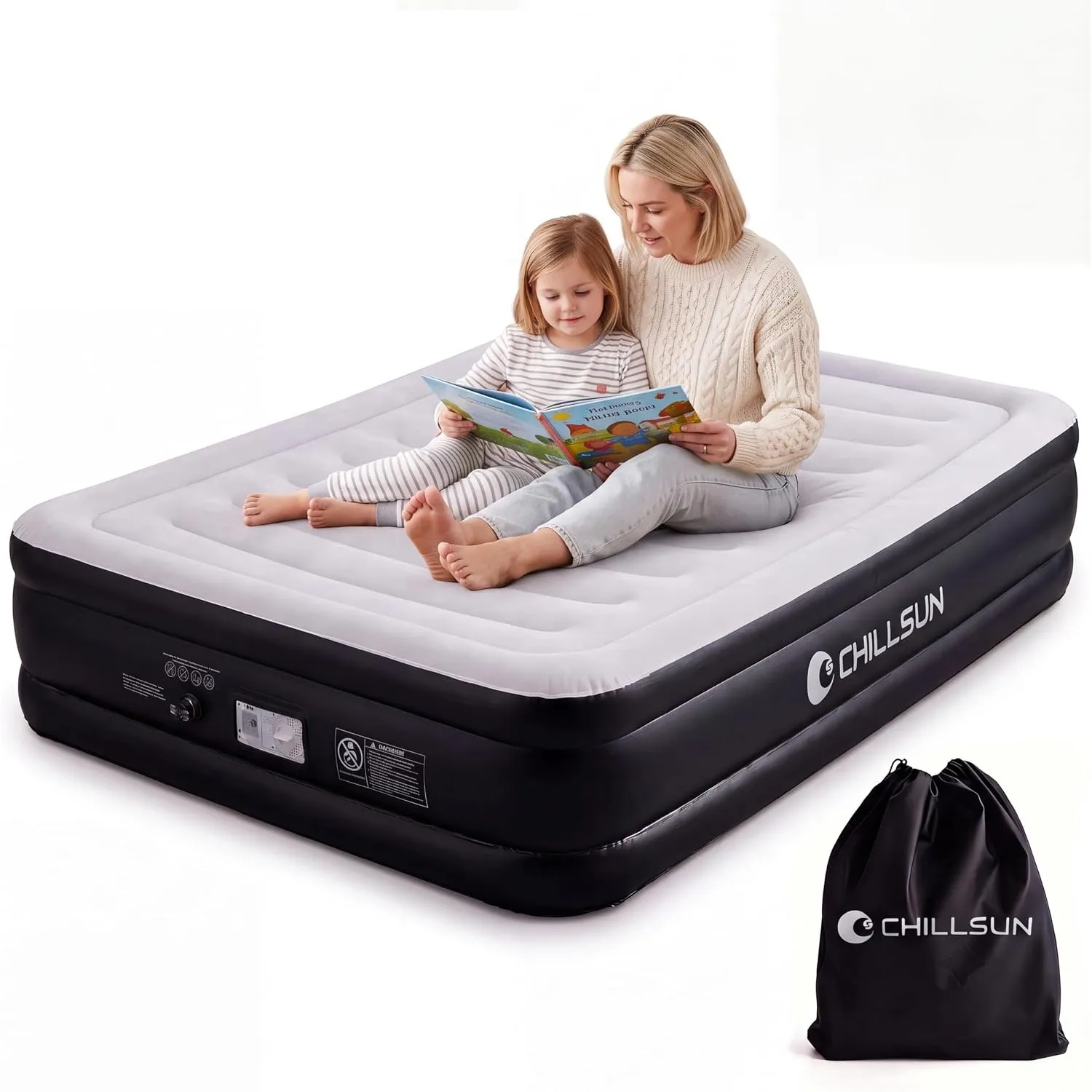 CHILLSUN Doppel Luftmatratze 190x135x46cm, Luftbett 2 Personen mit integrierter elektrischer Luftpumpe, Selbstaufblasba…