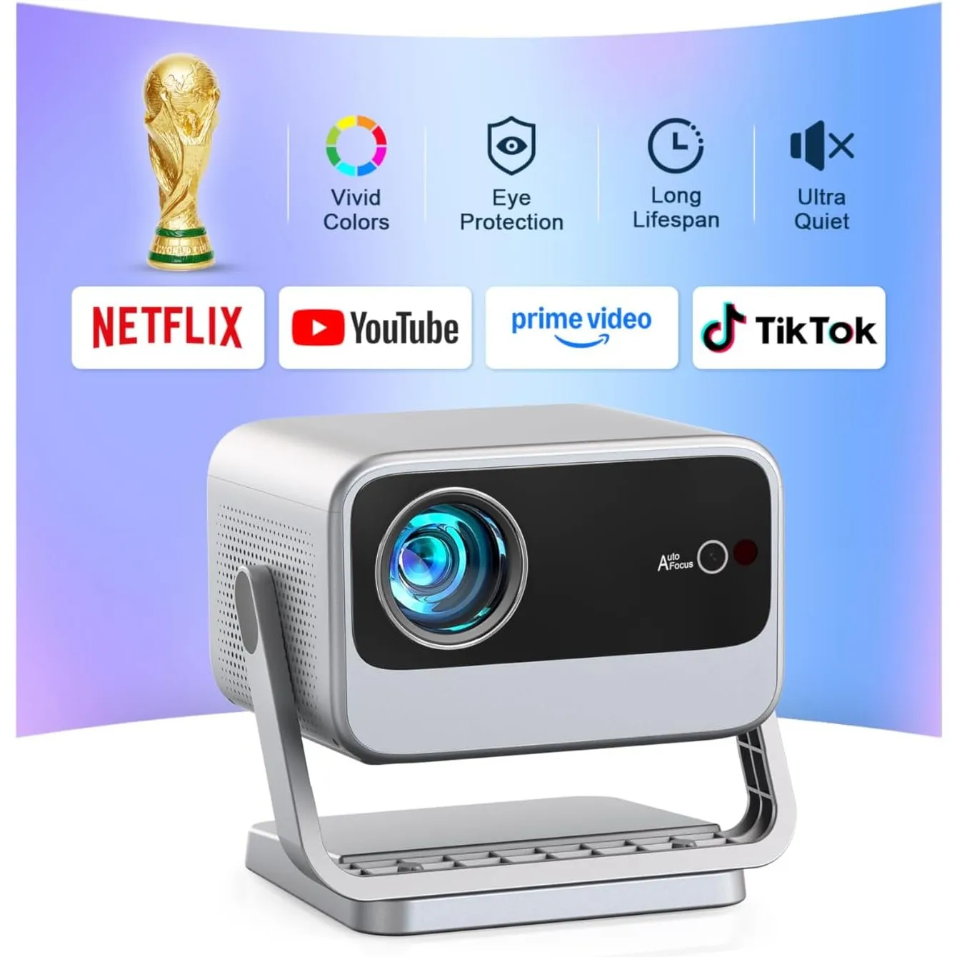 Smart Beamer【Netflix vorinstalliert & Dolby Audio】 VOPLLS Autofokus/Trapezkorrektur 40000 Lumen Beamer 4K Heimkino, WiF…