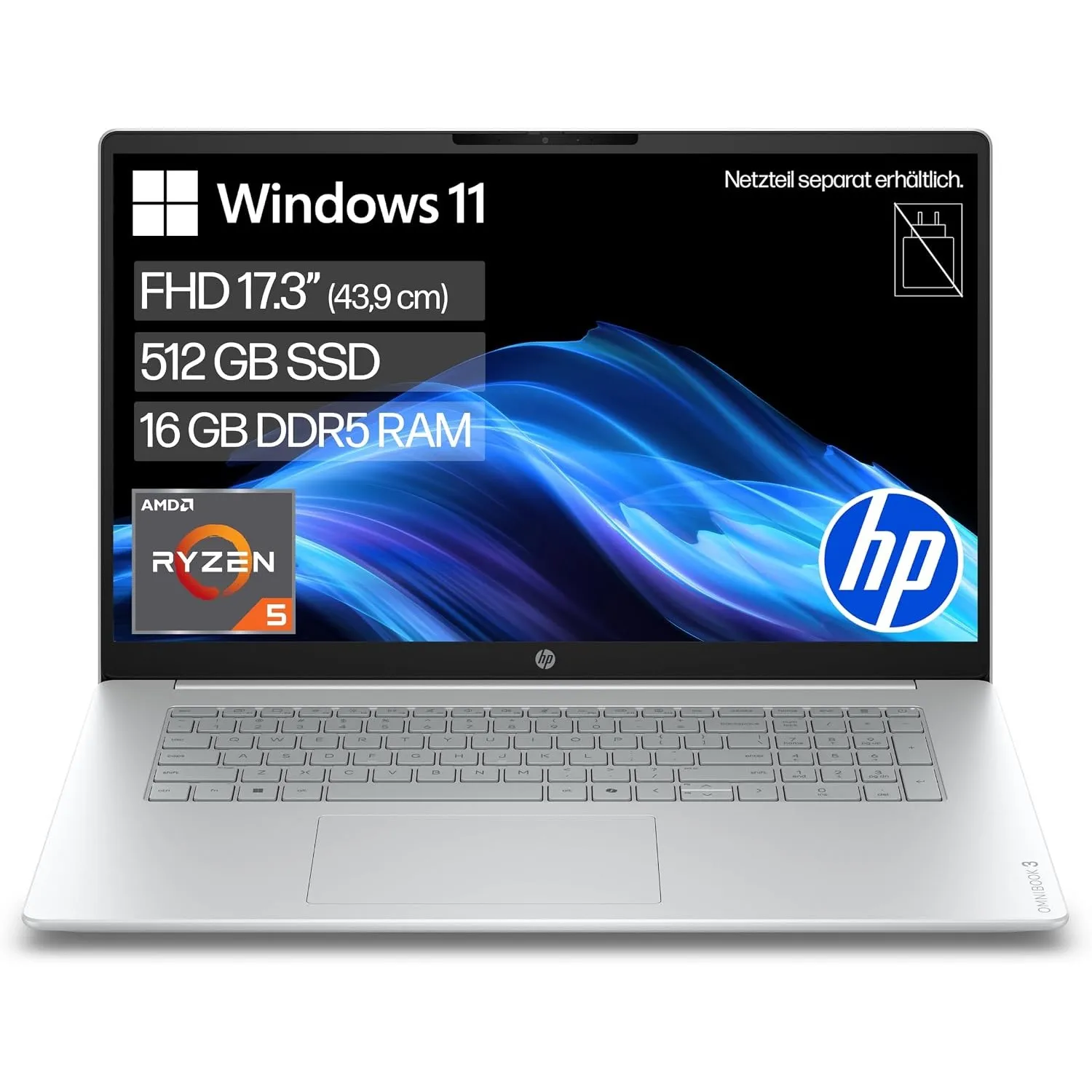 HP OmniBook 3 Laptop, 17,3" FHD, AMD Ryzen 5 7520U, 8GB RAM, 512GB SSD