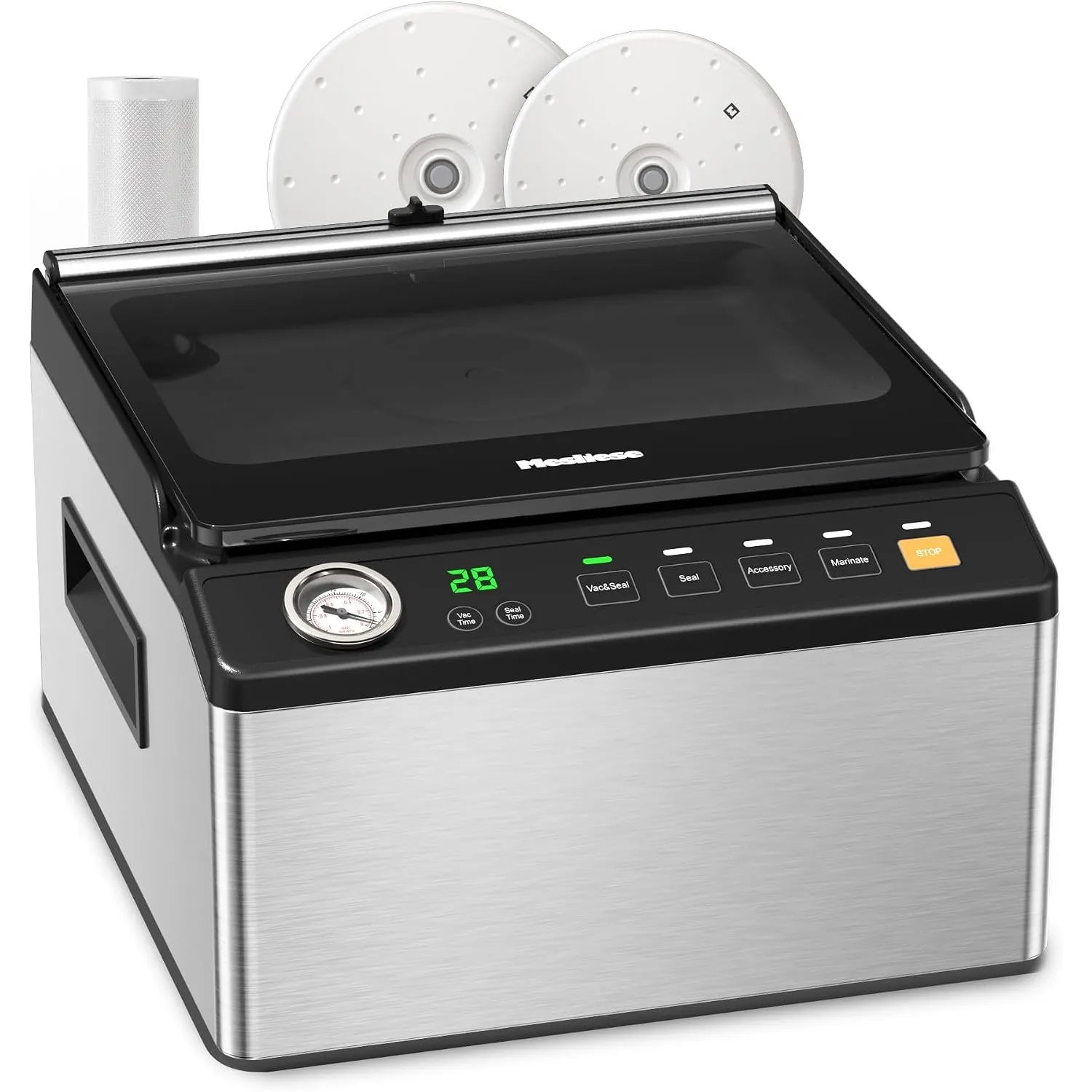 Mesliese 100 kPa‑Kammervakuumierer für trockene, feuchte & suppige Lebensmittel, Sous‑Vide, 6 L, 28,6 cm Doppel‑Schweiß…
