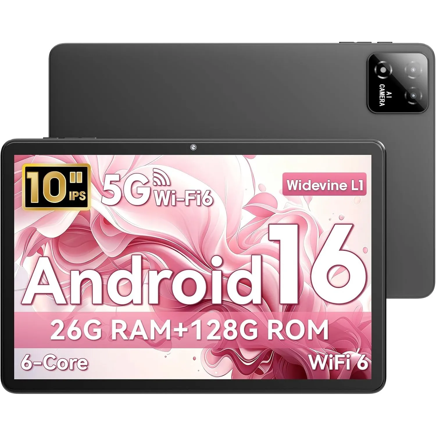 Tablet 10 Zoll, Android 16 Tablet, Unisoc T606 CPU, 26 GB RAM + 128 GB ROM + 1 TB TF, 1280x800 HD IPS Display, 7000 mAh…