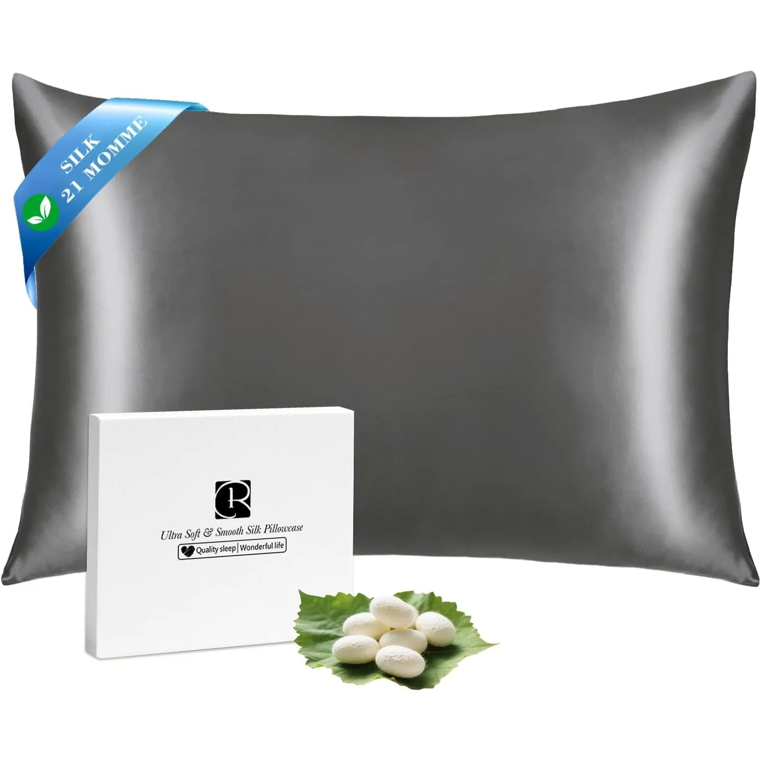 Ravmix Seidenkissenbezug 30x50 Maulbeerseide, für Haar & Haut, Anthrazit