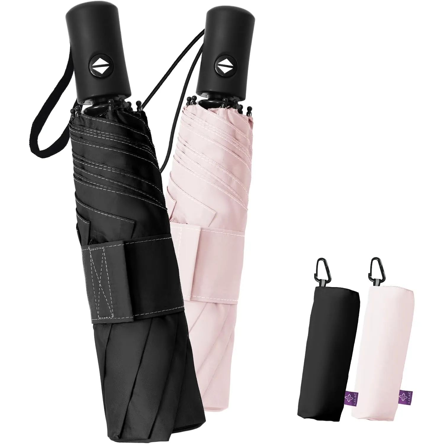 LILAC Regenschirm Klein Stabil Windfest, 110cm Taschenschirm Auf-Zu-Automatik, Kompakter Reiseschirm mit Klettverschlus…