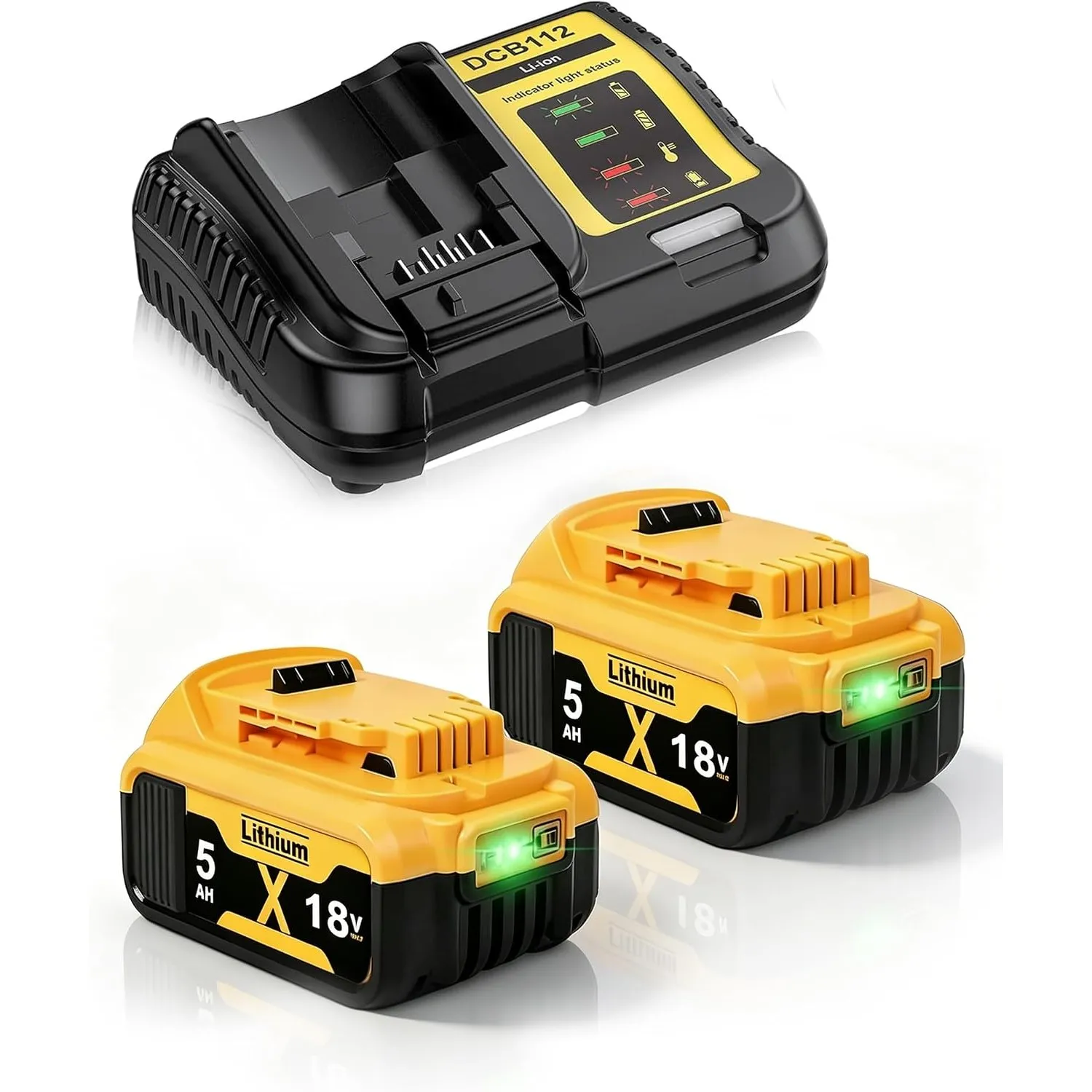 2Stück 5000mAh Ersatzakku für Dewalt Akku 18V + 4A DCB115 Ersatz für Dewalt Ladegerät XR DCB182 DCB184 DCB200 DCB184 DC…