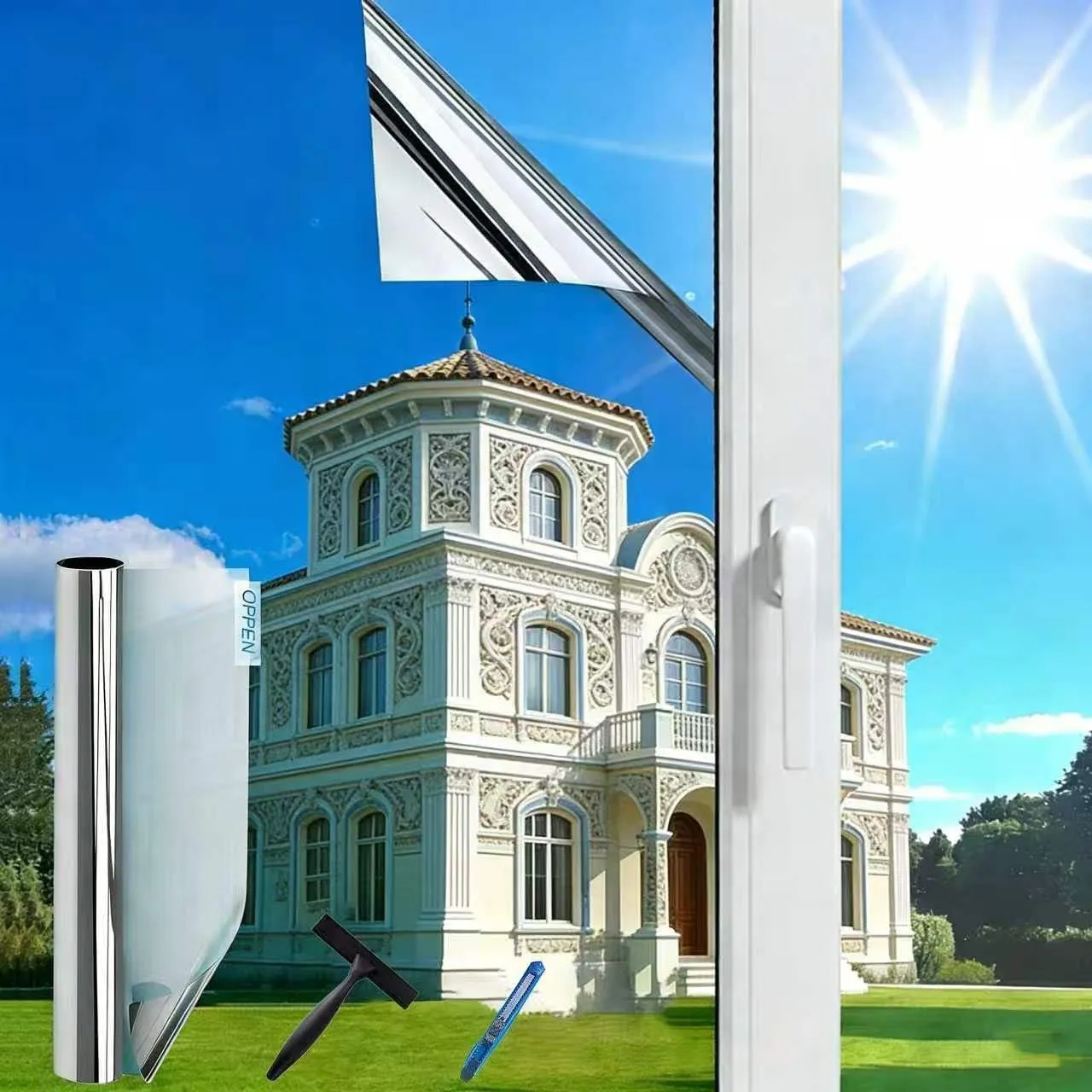 (70X400cm Silber) Fensterfolie Sonnenschutz Hitzeschutz innen oder außen | Rückstandslose Spiegelfolie Fenster Hitzesch…