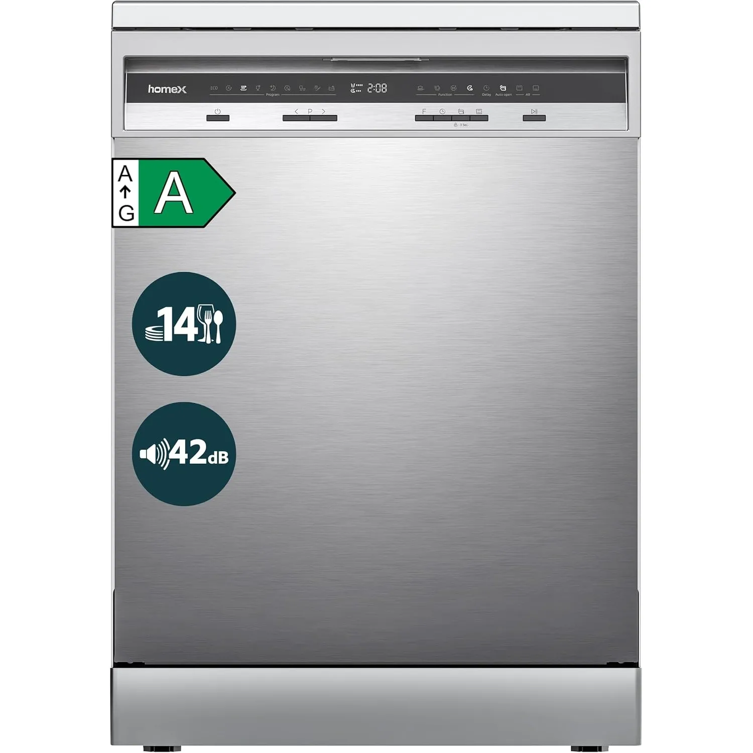 homeX DWFS601442A-S Geschirrspüler 60 cm Spülmaschine freistehend EEK A | 14 Maßgedecke, 9 Programme, AquaStop, Besteck…