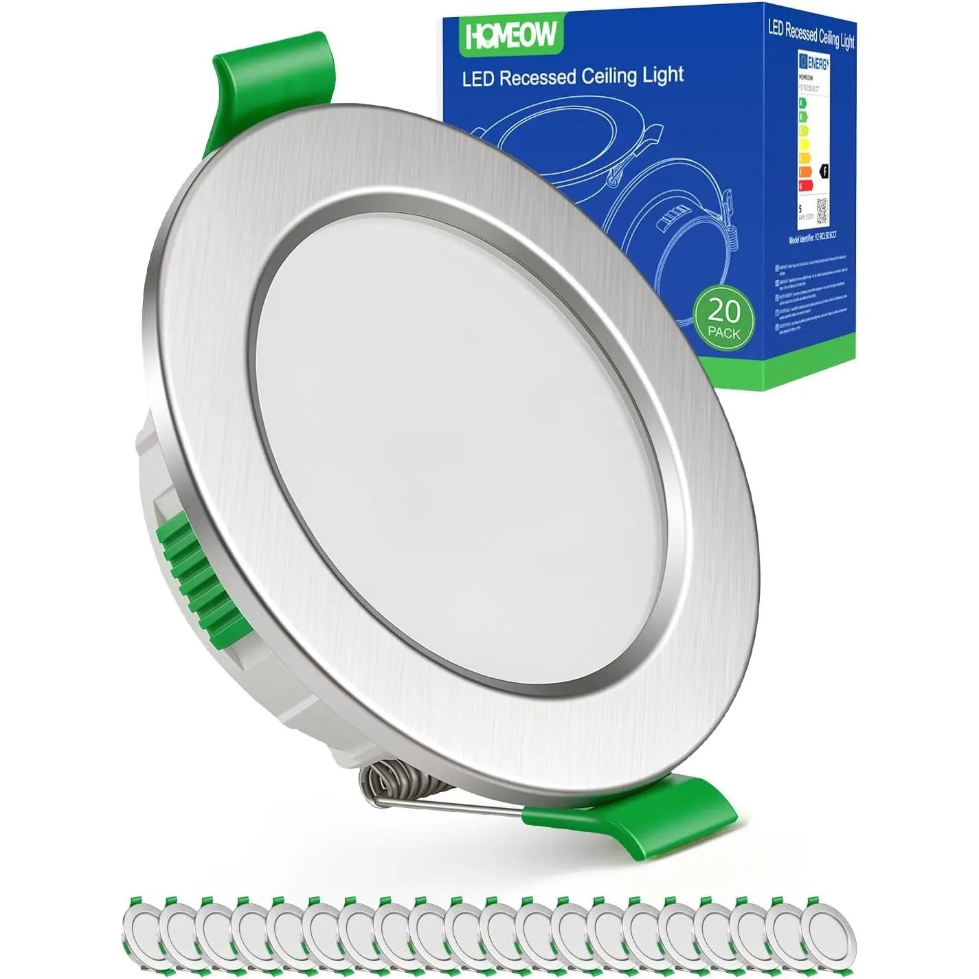 HOMEOW 20er Set LED Einbaustrahler 230V Nickel 55mm – 68mm Lochmaß