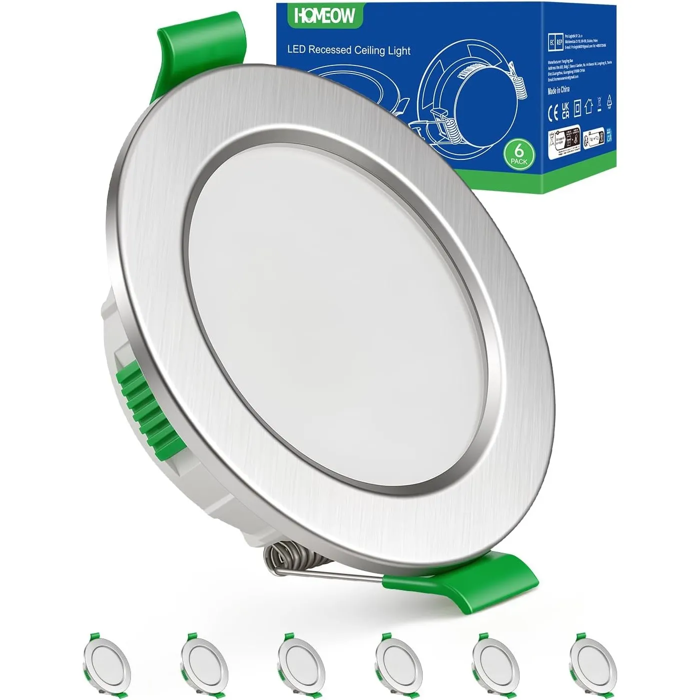 HOMEOW LED Einbaustrahler 230V Nickel 4W, 55mm – 68mm Lochmaß LED Spot