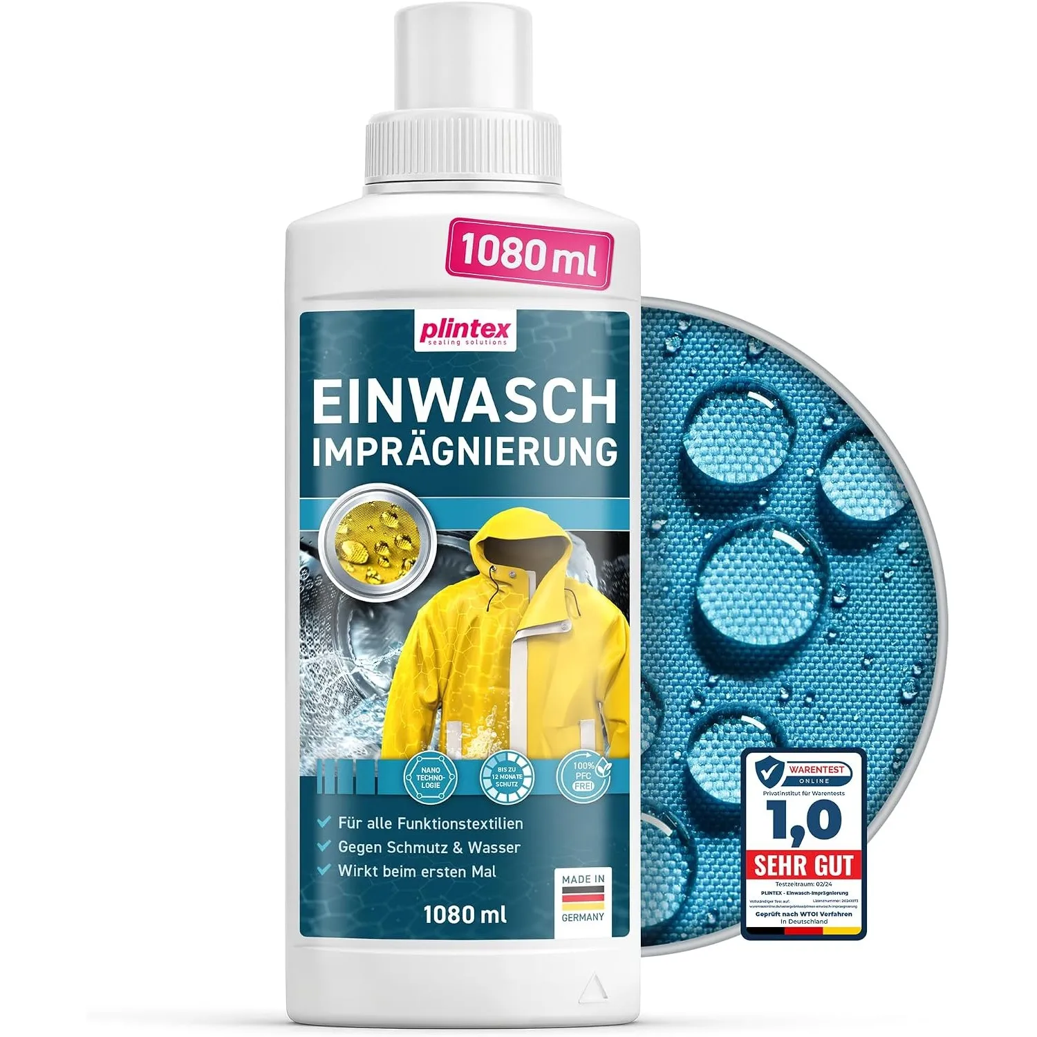 PLINTEX® Einwaschimprägnierung 1080ml für Outdoorbekleidung und Funktionskleidung ohne Baumwollanteil - Imprägnierung W…