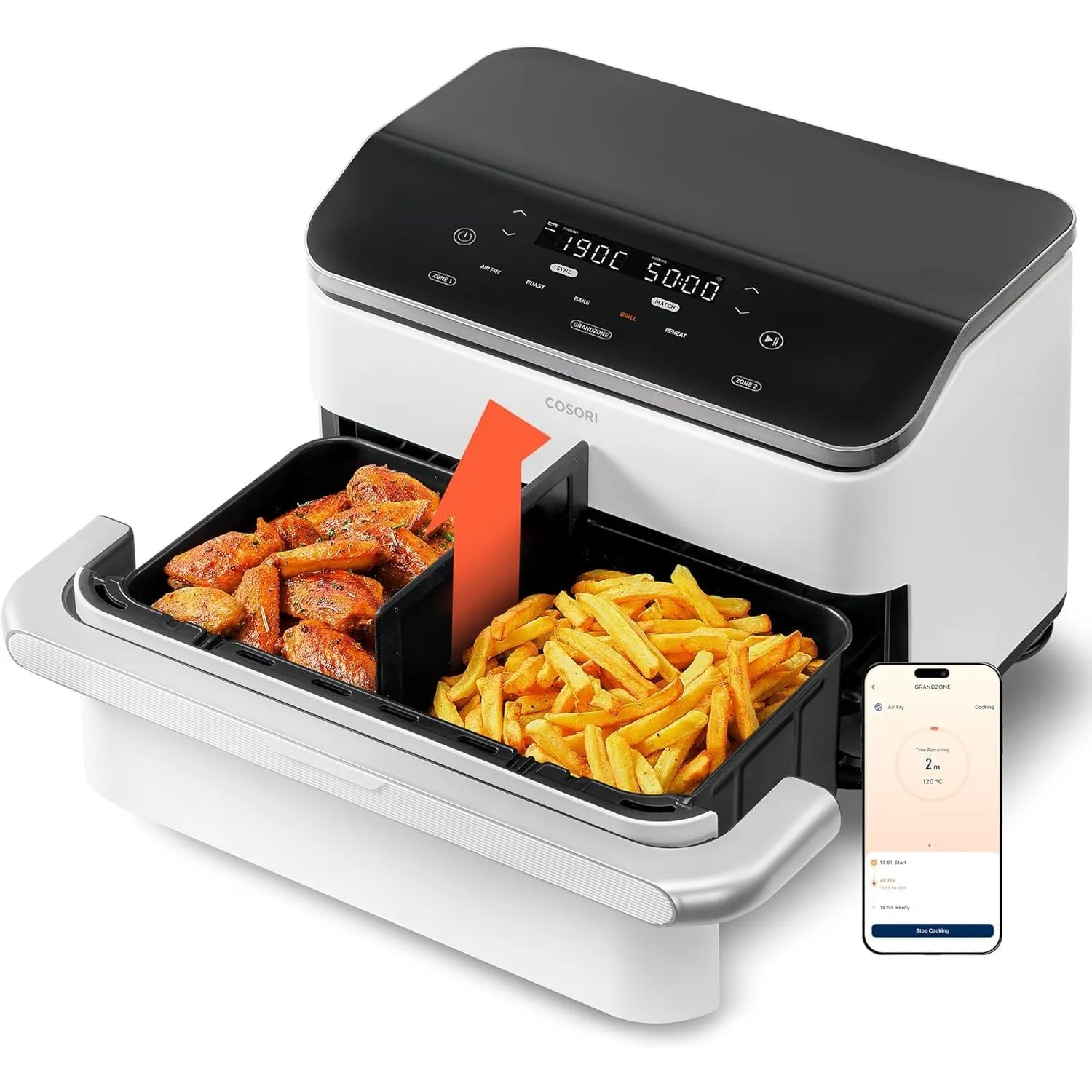 Cosori Airfryer, Dual Blaze Twinfry, Flexiblen Kammern, 10L