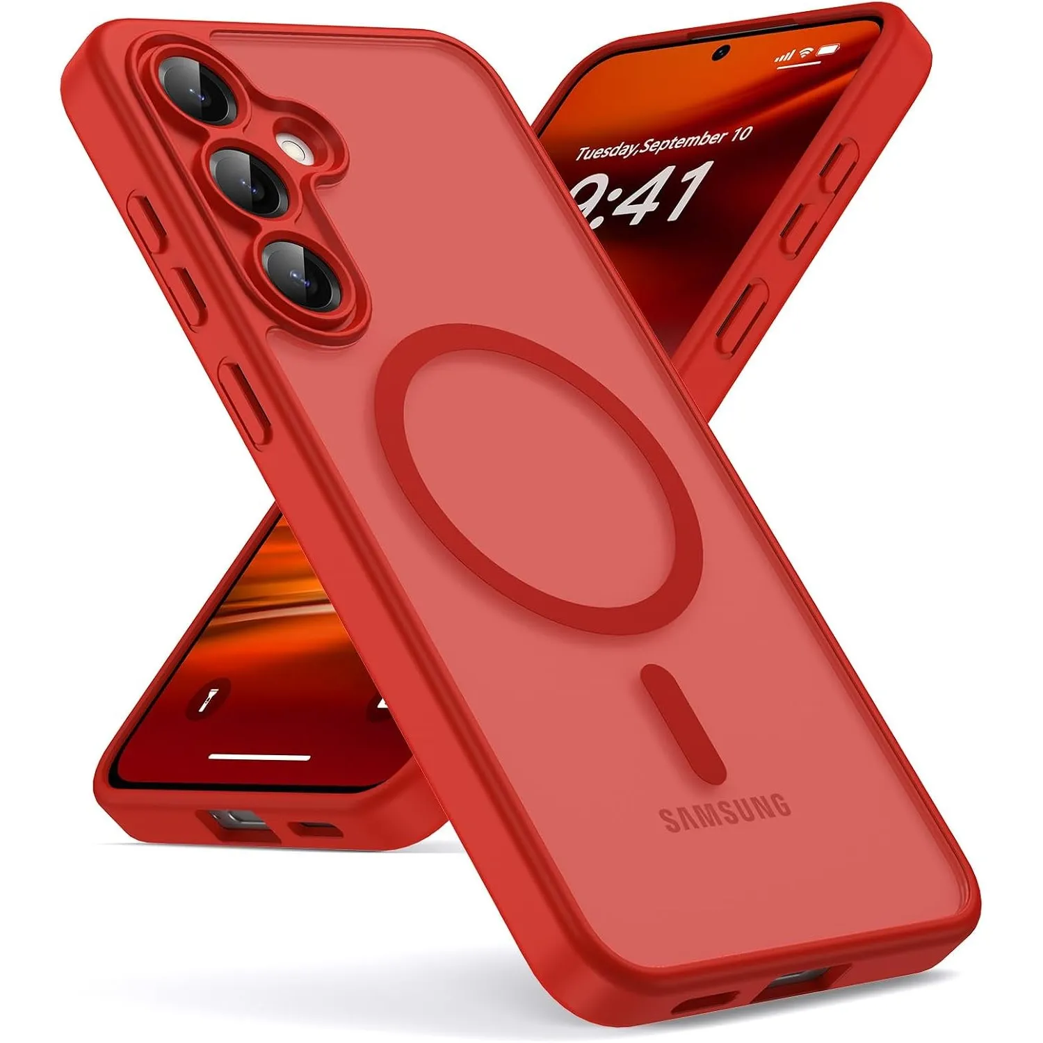 Oududianzi-Hülle für Samsung Galaxy S25 FE 5G Magsafe, Bright Red | Durchscheinende Mattierte PC Rückseite TPU Silikon …
