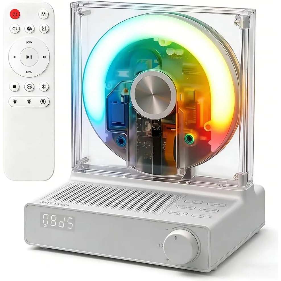 MYDASH Transparent CD Player mit RGB-Lichtern,Radio,Bluetooth 5.4