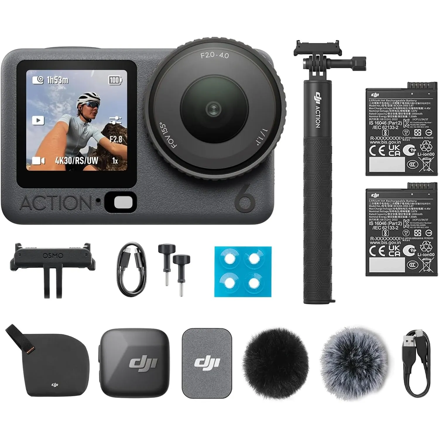 DJI Osmo Action 6 Capture More Mic Mini Sender Combo mit Zubehör, 8K Action Cam mit 1/1,1″ Quadratsensor, Variable Blen…