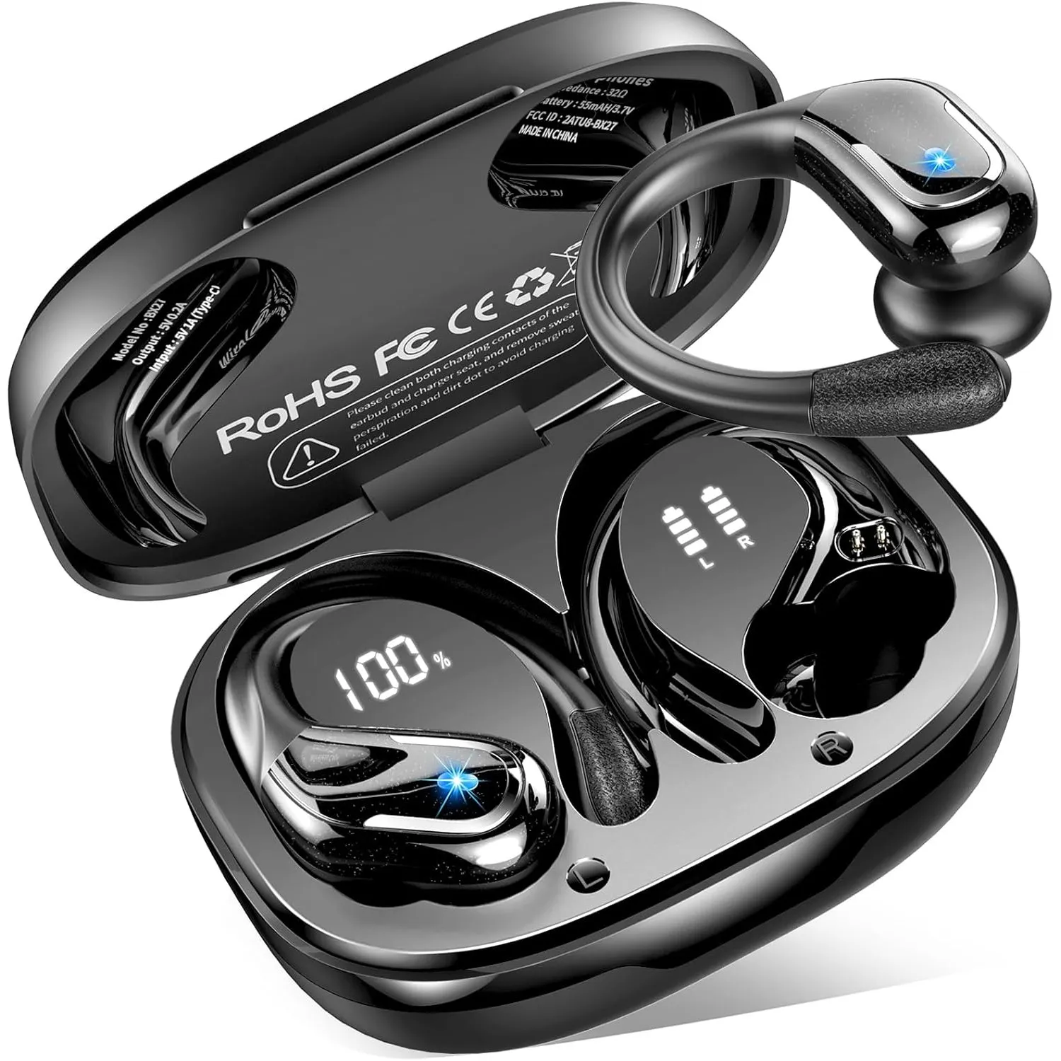 2026 Bluetooth Kopfhörer Sport mit APP, 75Std Kopfhörer Kabellos Bluetooth 5.4, Tiefer Bass Hi-Fi Stereo, ENC Noise Can…