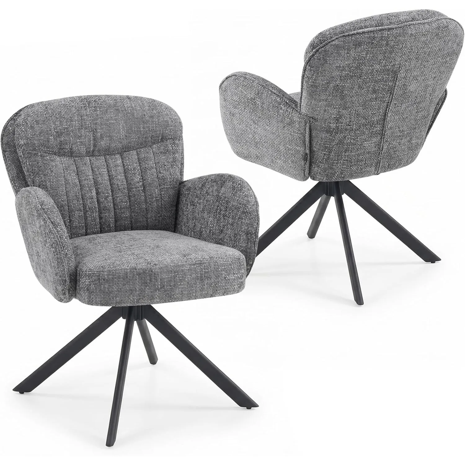 Esszimmerstühle 2er Set, 360° drehbar mit Armlehnen, doppelt gepolsterte Chenille-Stühle grau, ergonomische Rückenlehne…