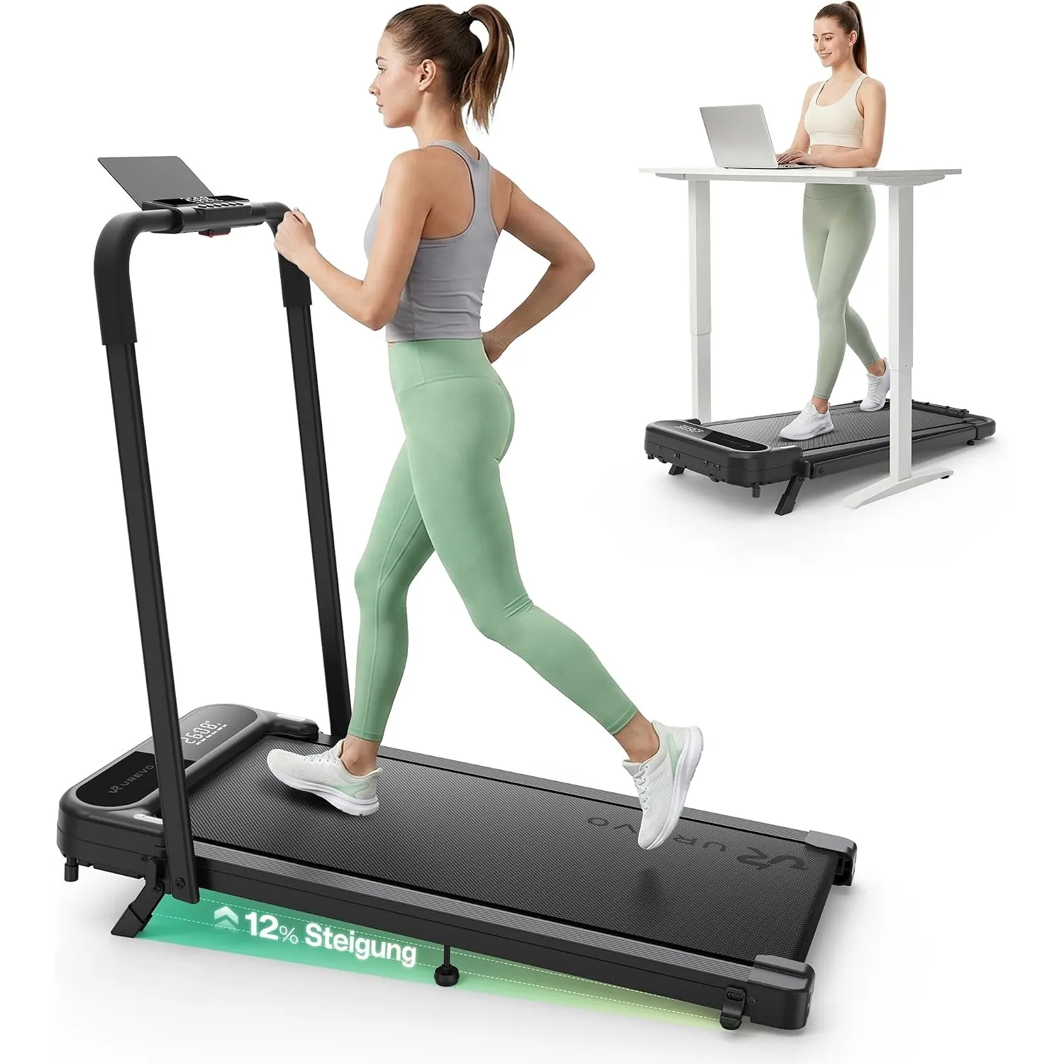 UREVO 2-in-1 Walking Pad, klappbares Laufband mit App für Zuhause