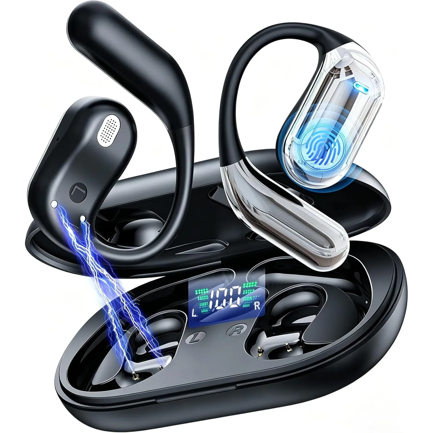 Open Ear Kopfhörer Bluetooth 6.1 KI 50 Std Sport Kopfhörer mit Bequem Flexiblem Ohrhaken 4 ENC Mic Doppel LED Ladebox 1…