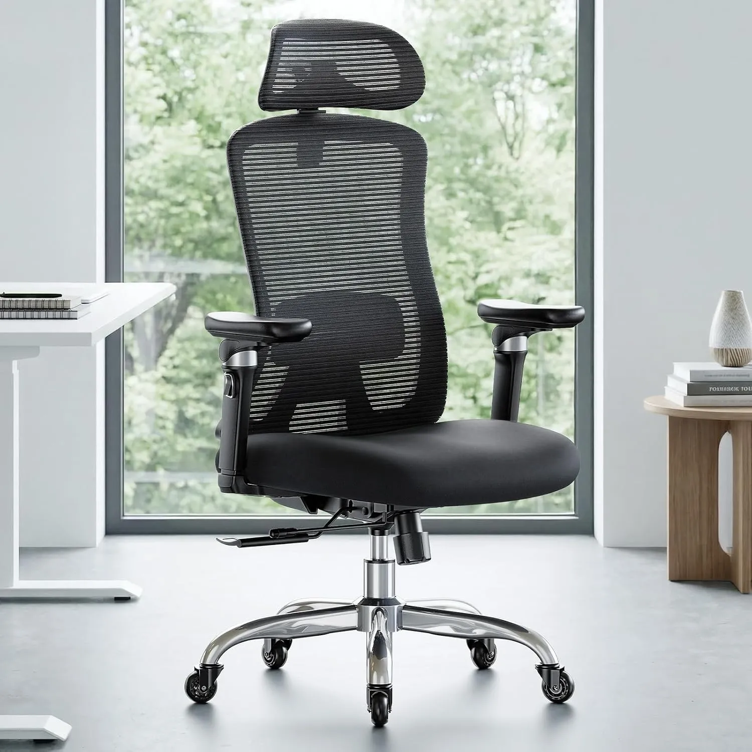 Marsail Bürostuhl mit 6D-Armlehnen, 3D-Verstellbarer Kopfstütze, Schiebesitz, Lendenwirbelstütze, 4-Position-Neigungssc…